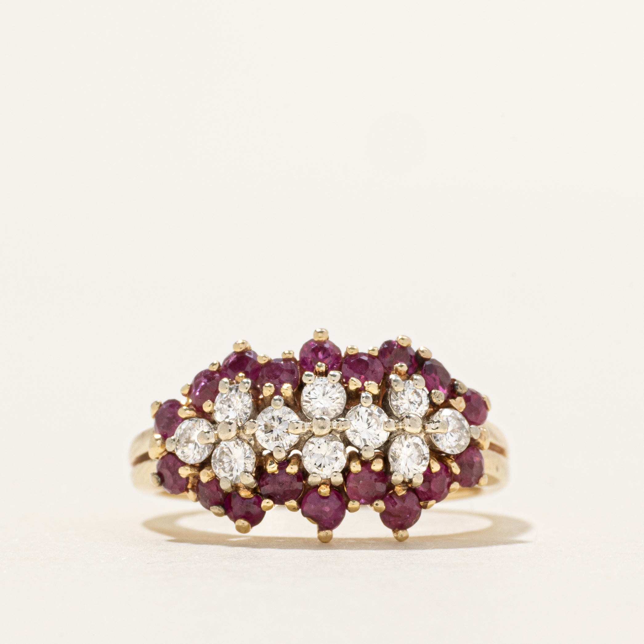 Diamond & Ruby Cluster Cocktail Ring | 0.40ctw, 0.36ctw | SZ 5.5