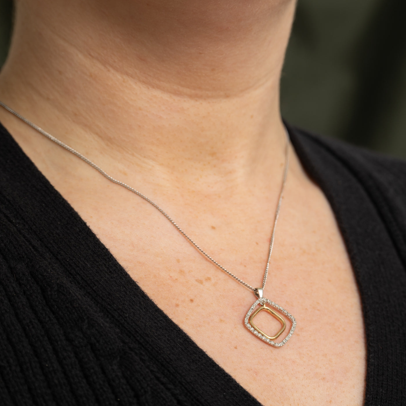 14K Diamond Layered Square Pendant