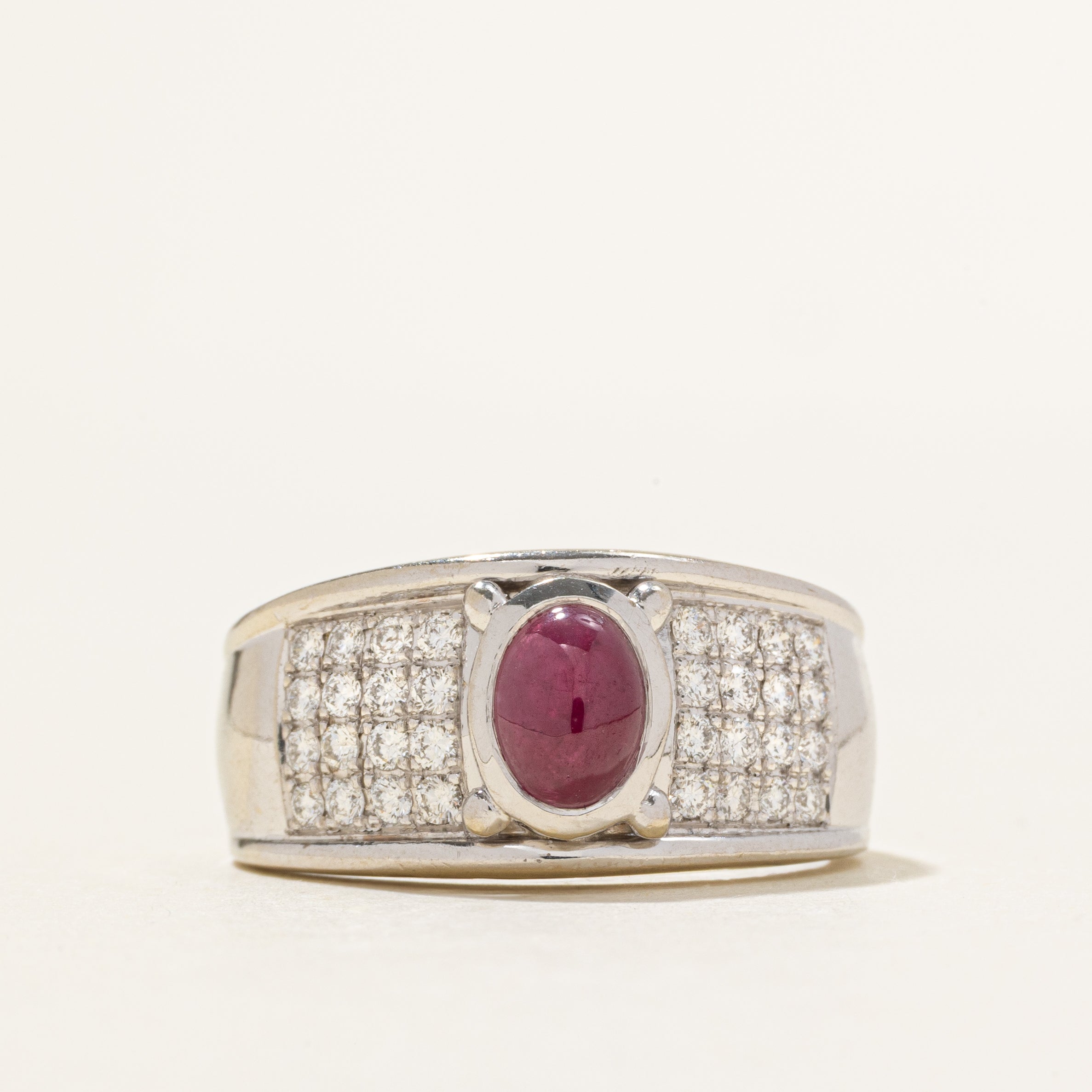 Cabochon Ruby & Diamond Grid Ring | 1.16ct, 0.64ctw | SZ 8.75