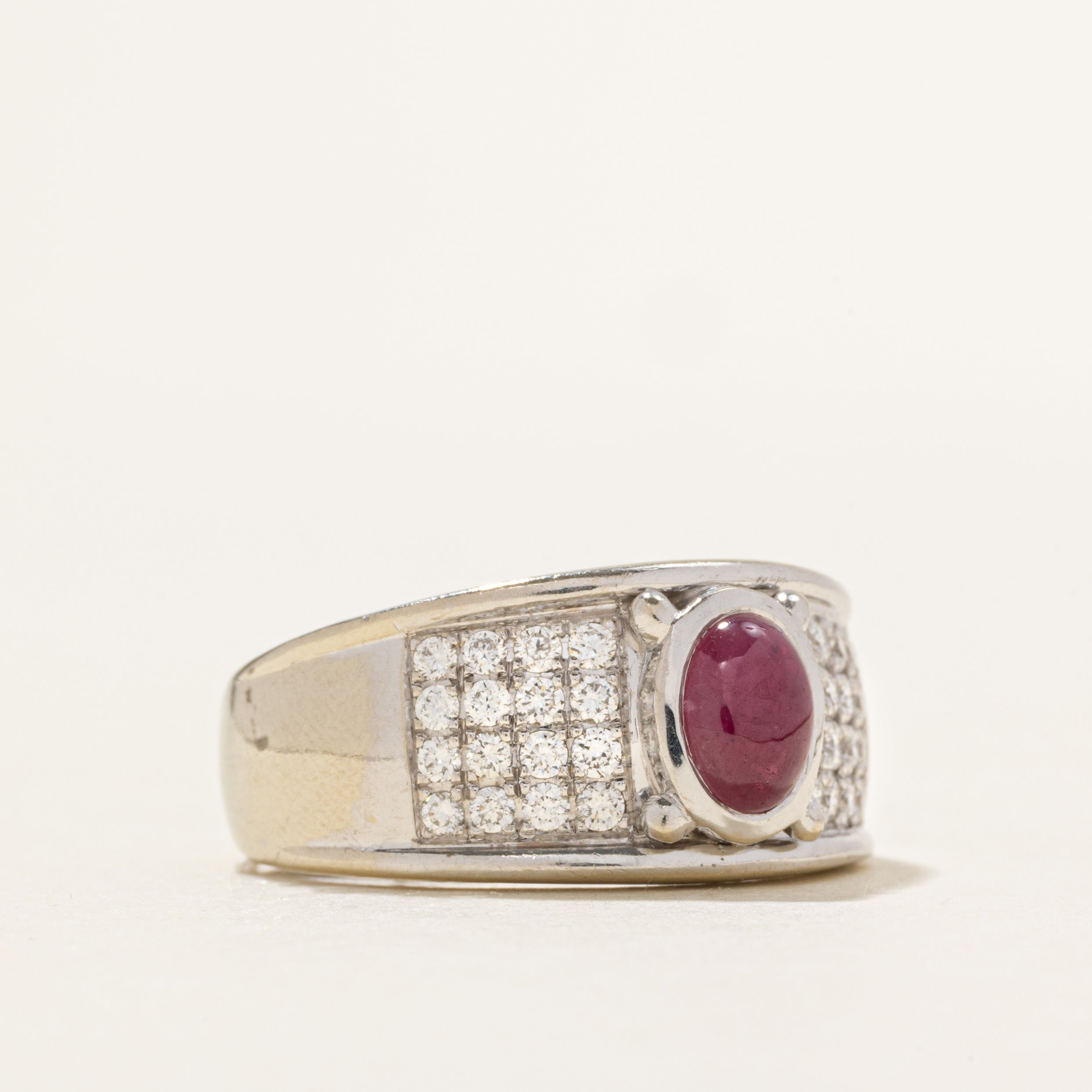 Cabochon Ruby & Diamond Grid Ring | 1.16ct, 0.64ctw | SZ 8.75