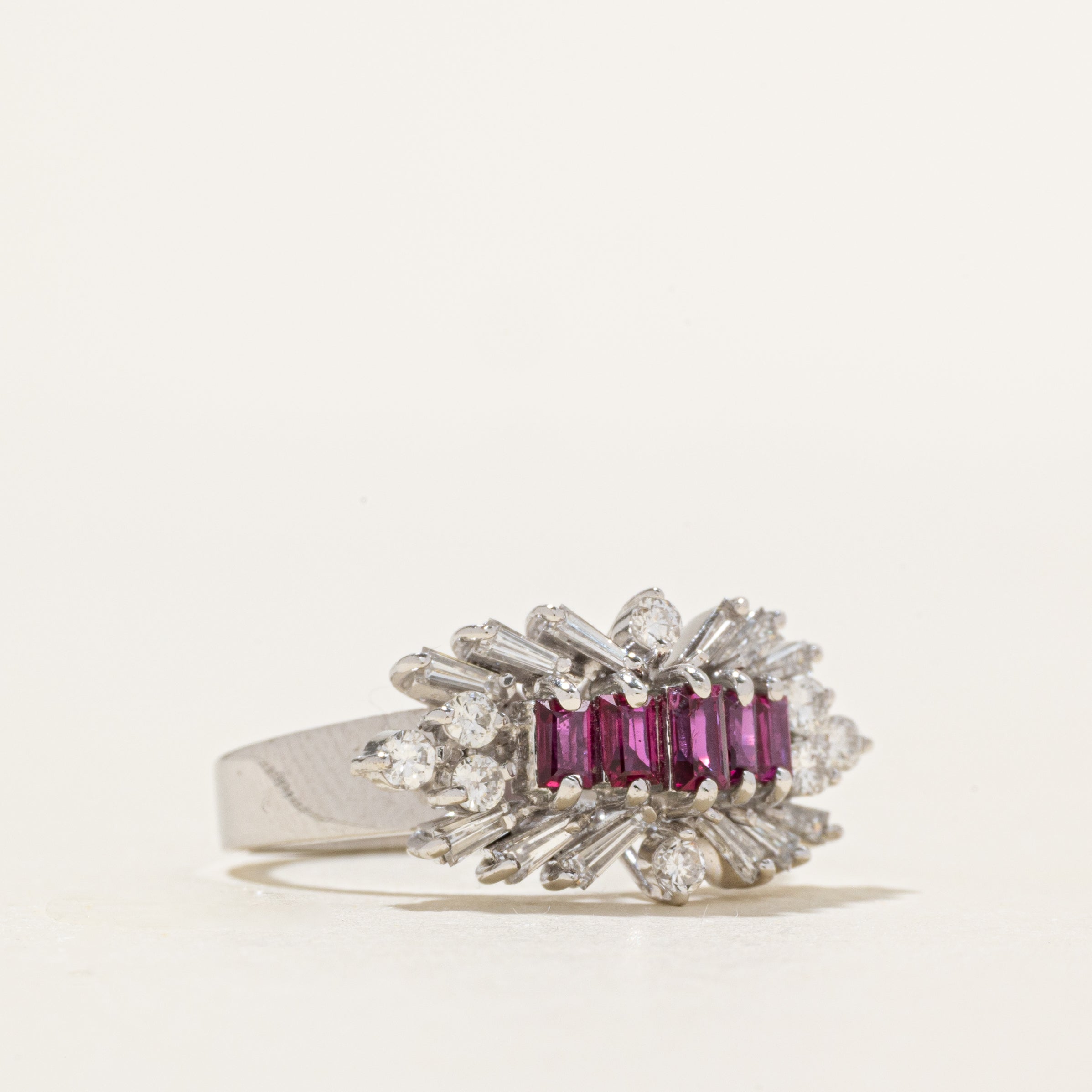 Baguette Cut Ruby & Diamond Cluster Ring | 0.51ctw, 0.61ctw | SZ 6