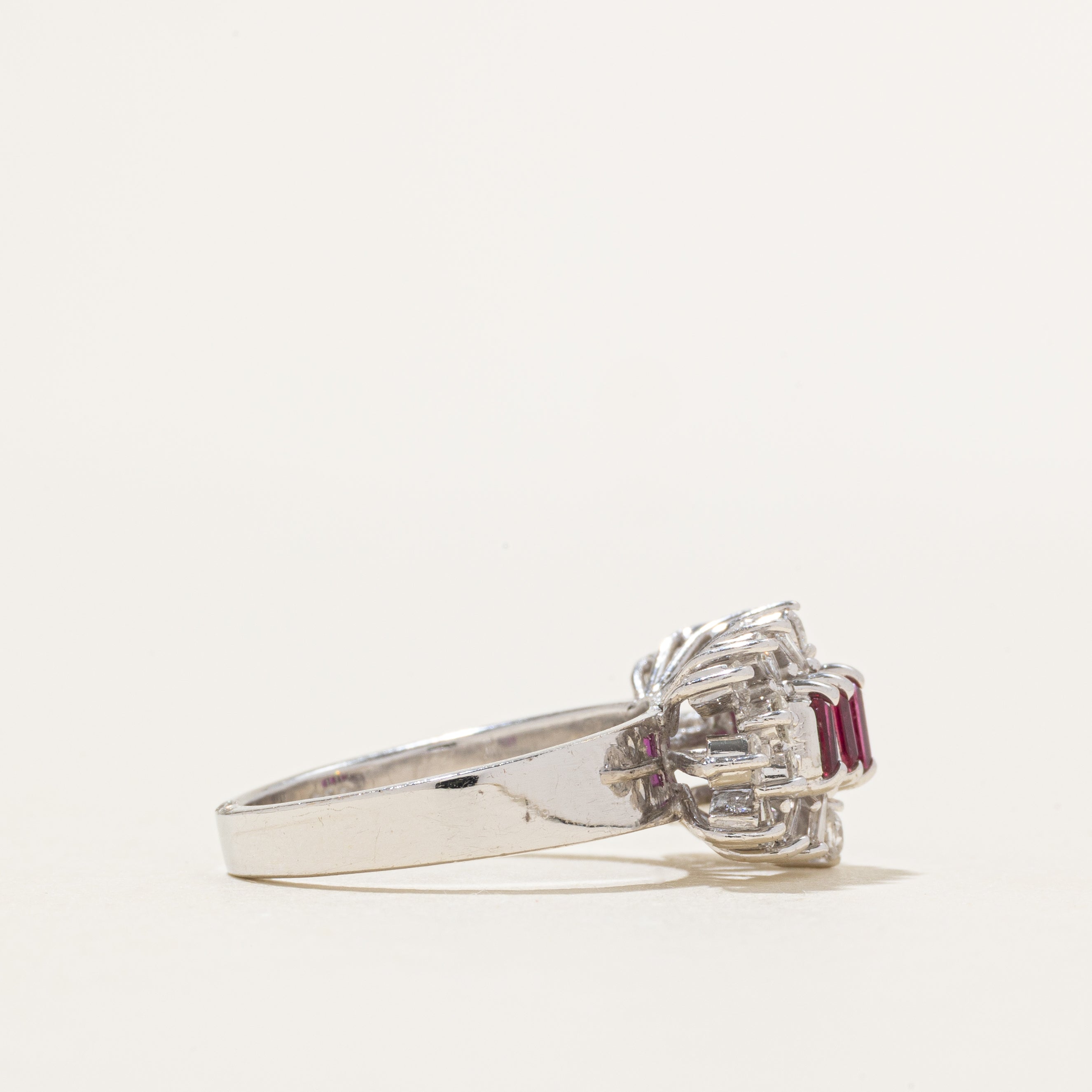 Baguette Cut Ruby & Diamond Cluster Ring | 0.51ctw, 0.61ctw | SZ 6