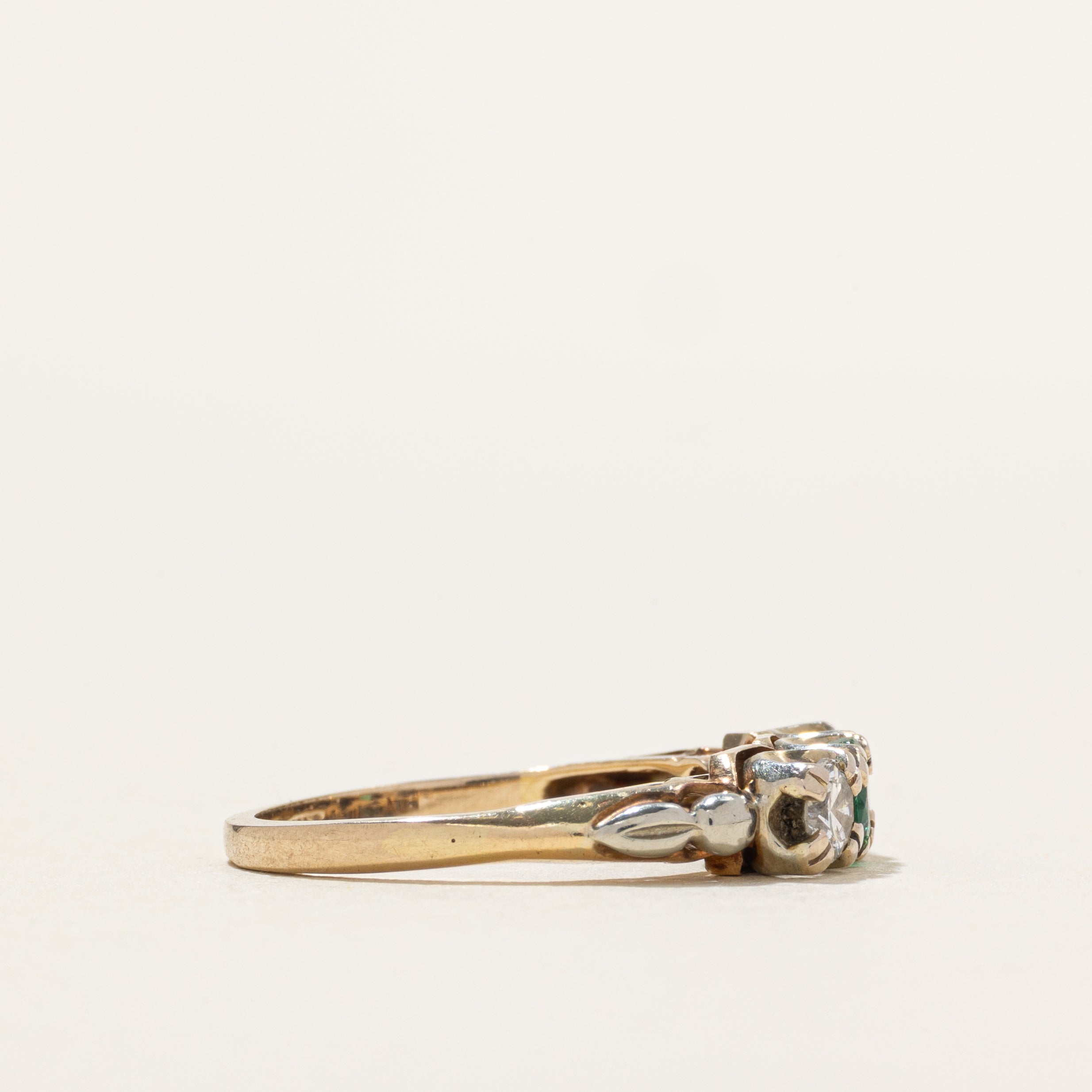 Three Stone Emerald & Diamond Ring | 0.23ct, 0.30ctw | SZ 5.5