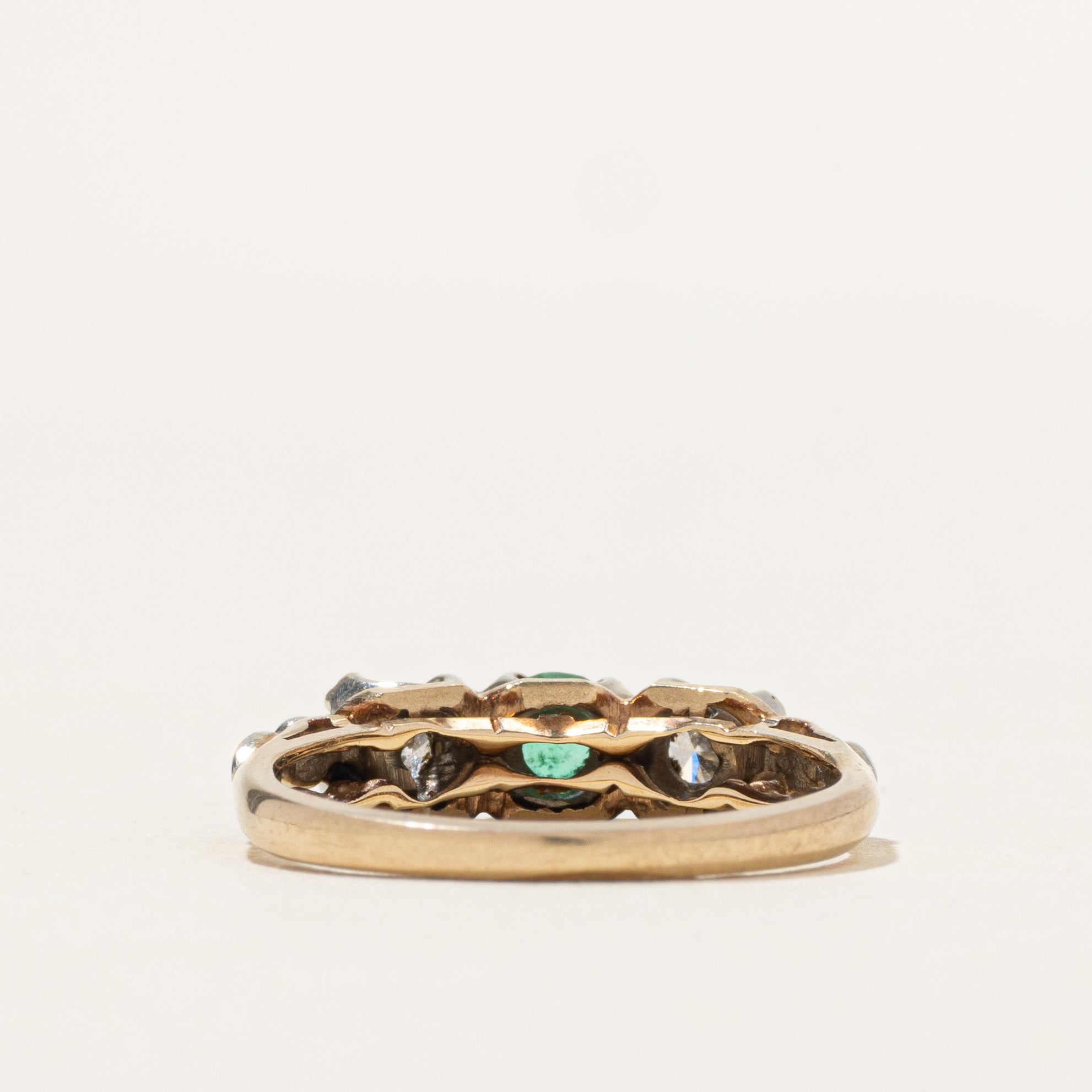 Three Stone Emerald & Diamond Ring | 0.23ct, 0.30ctw | SZ 5.5