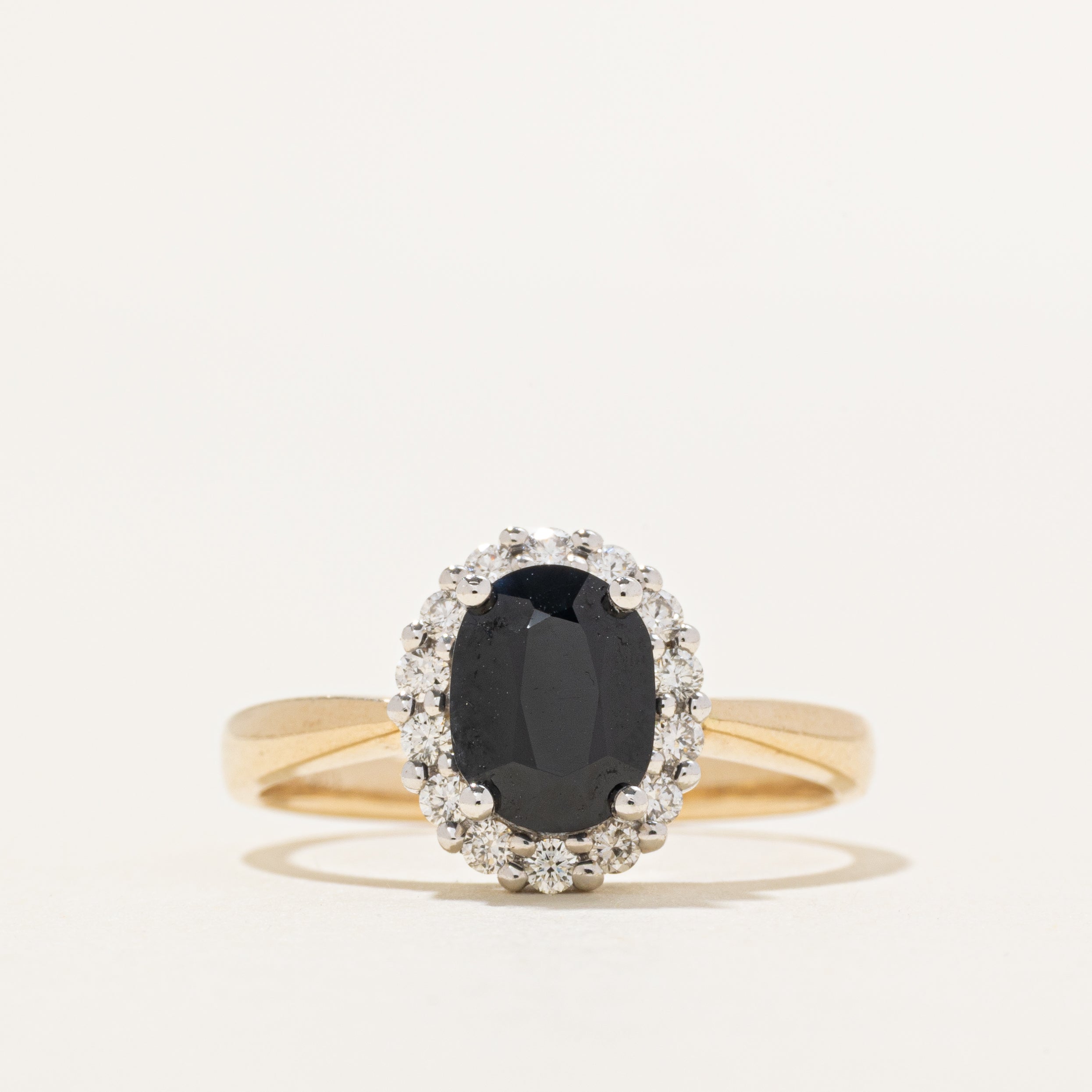 Oval Cut Sapphire & Diamond Halo Ring | 1.21ct, 0.14ctw | SZ 7.5