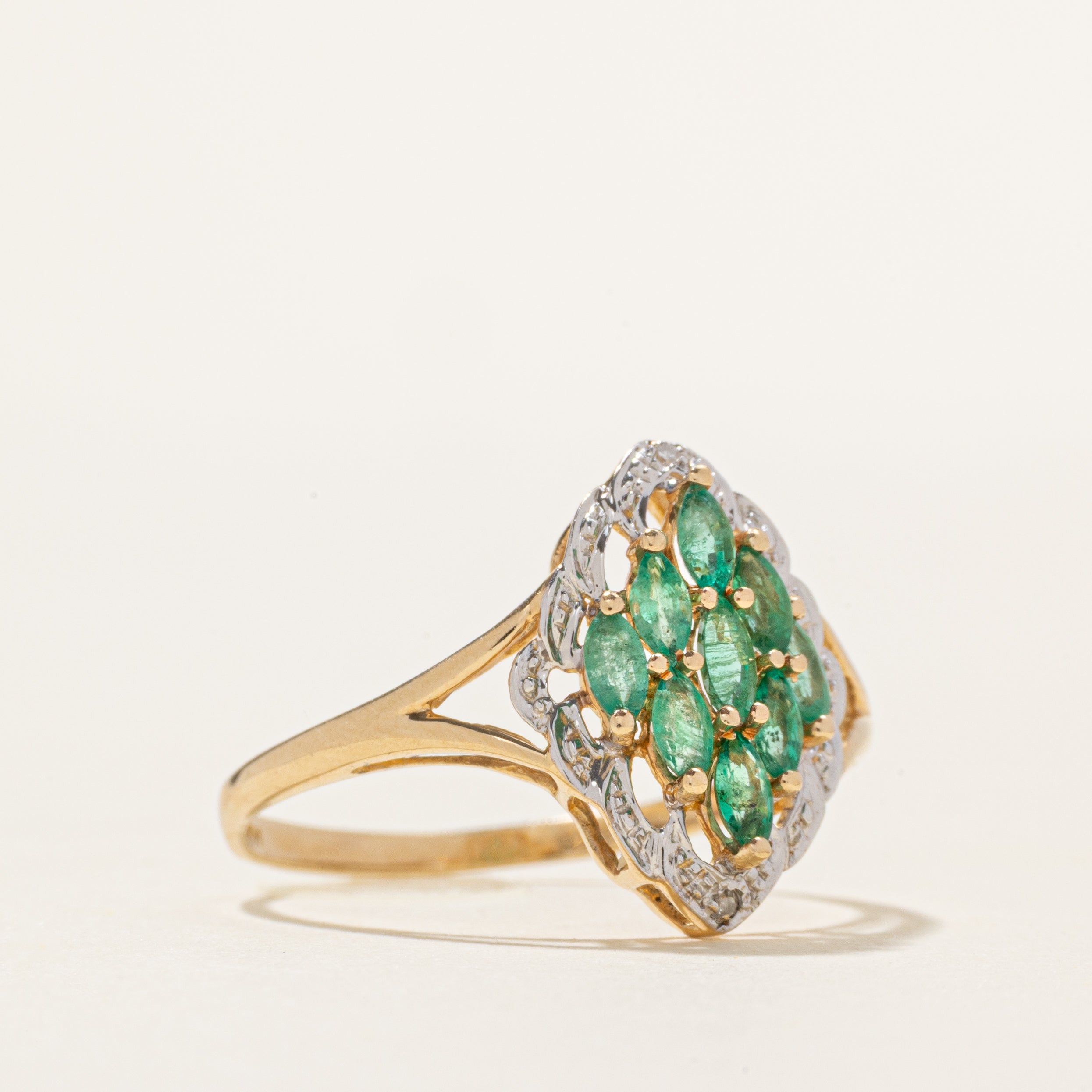 Emerald Cluster Rhombus Shaped Ring | 0.50ctw | SZ 9