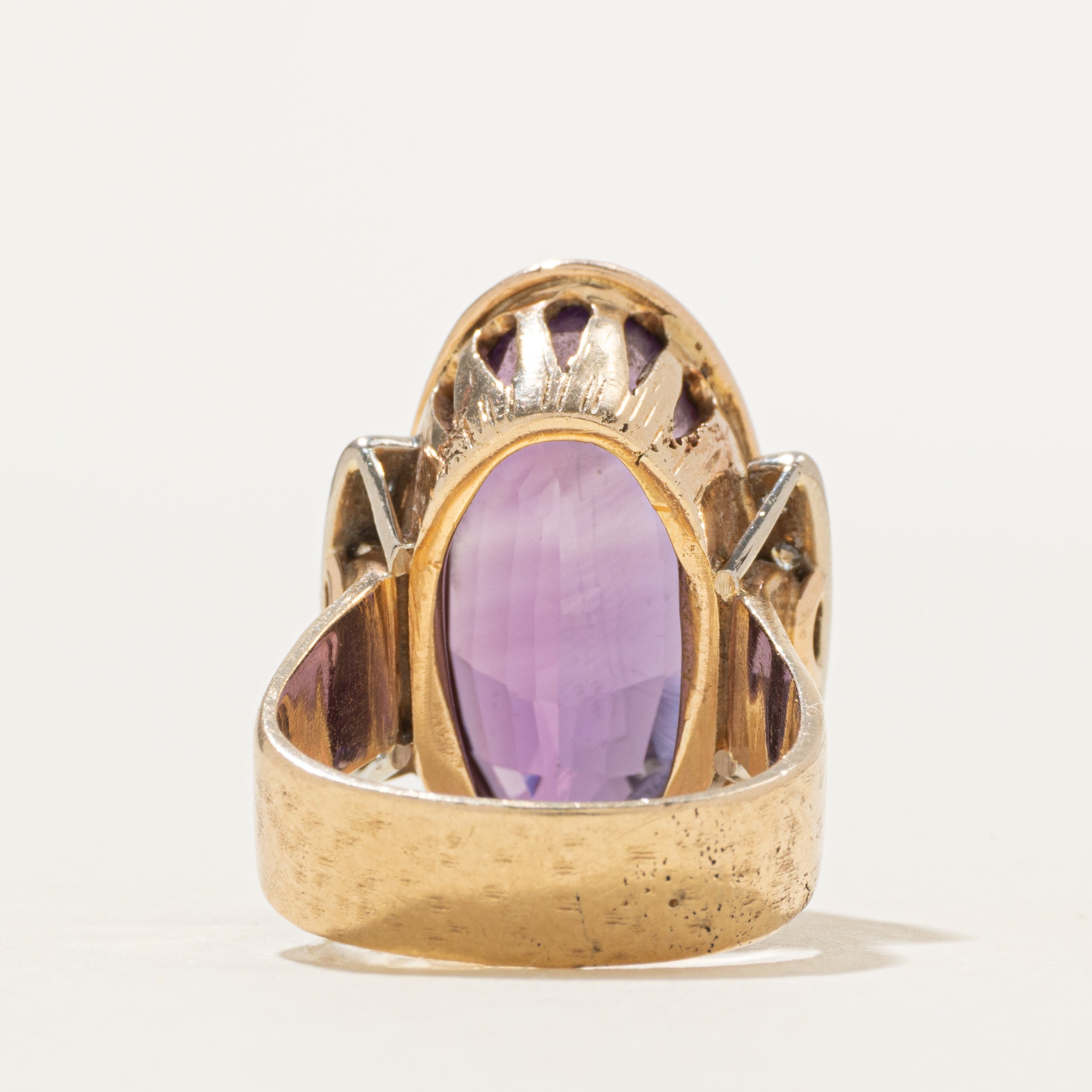 Bezel Set Amethyst & Diamond Cocktail Ring | 10.40ct, 0.40ctw | SZ 6.5