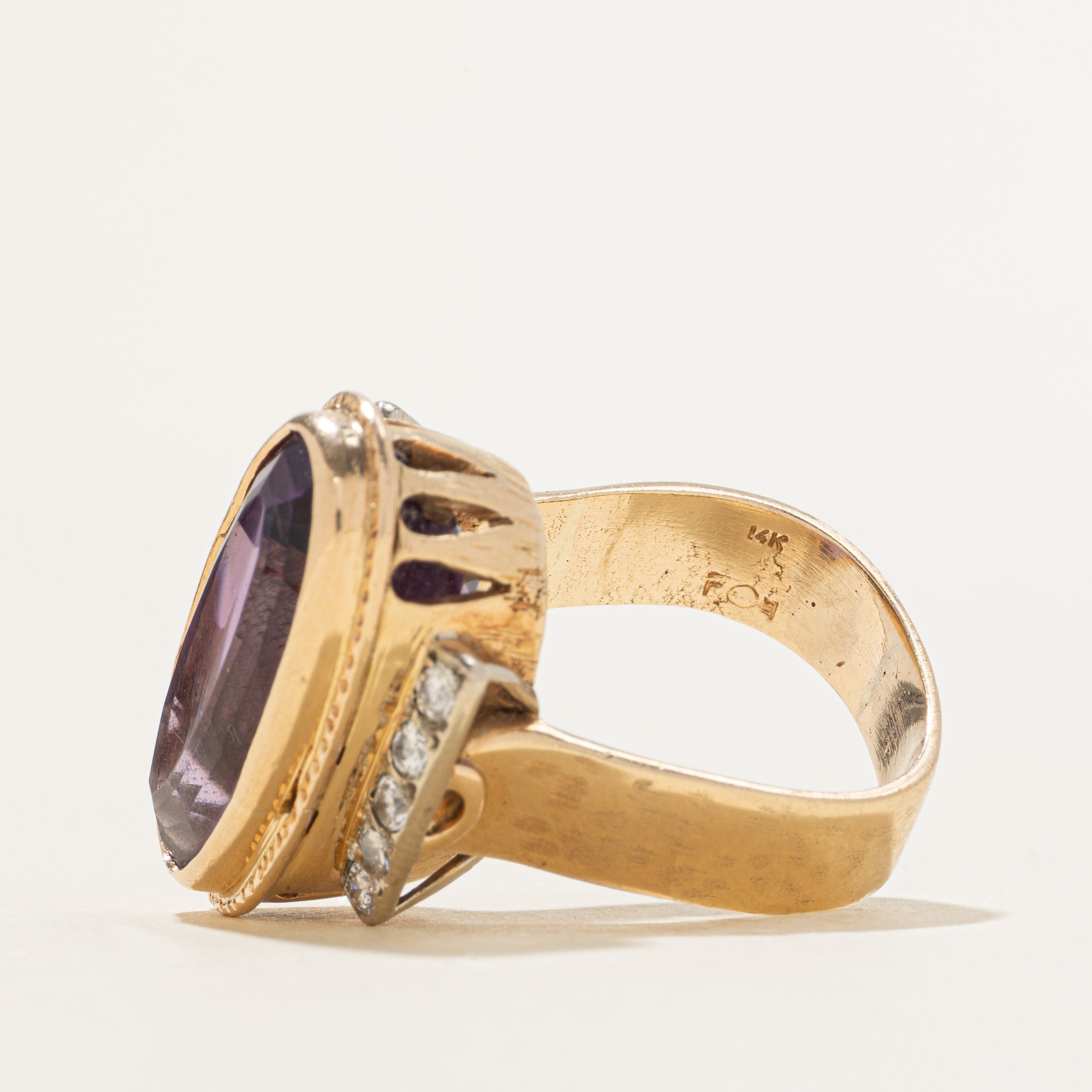 Bezel Set Amethyst & Diamond Cocktail Ring | 10.40ct, 0.40ctw | SZ 6.5