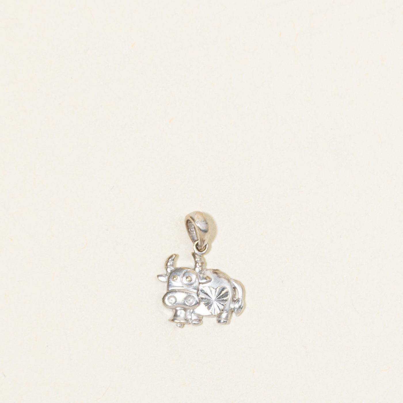 18k White Gold Cow With Heart Charm