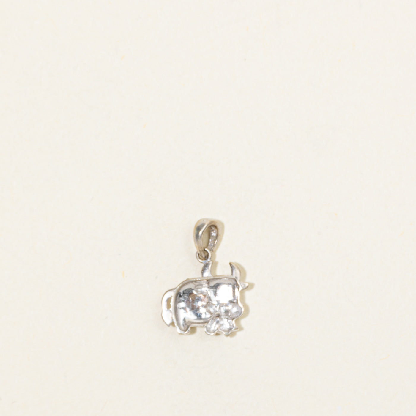 18k White Gold Cow With Heart Charm