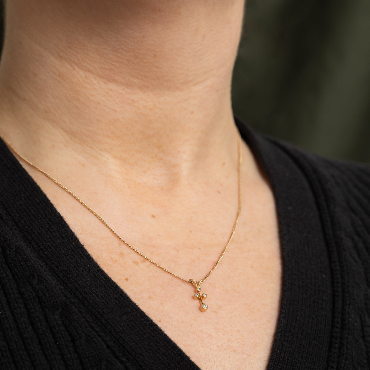 14K Bezel Set Diamond Cross Pendant