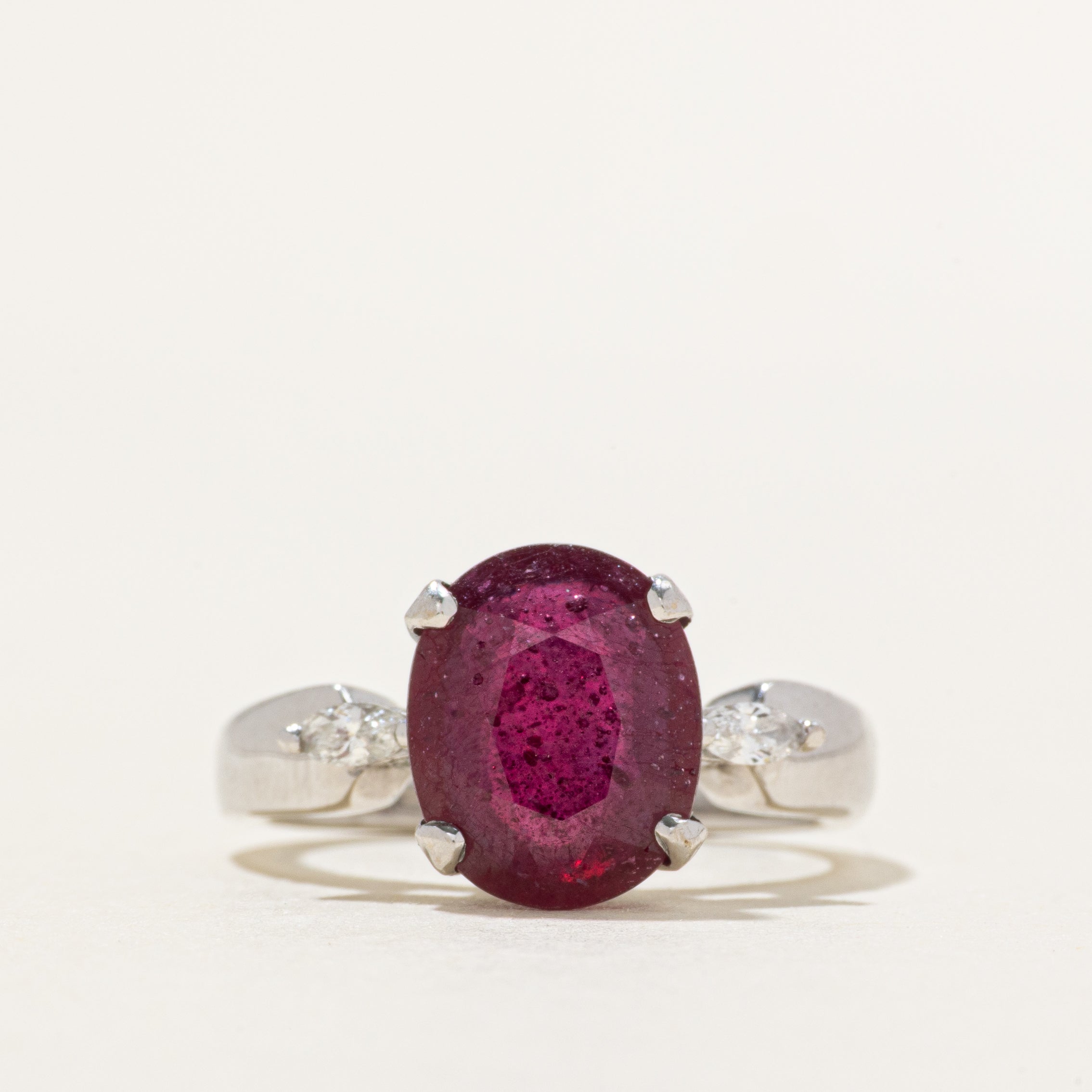 18k Oval Cut Ruby & Diamond Cathedral Ring | 3.00ct, 0.29ctw | SZ 7