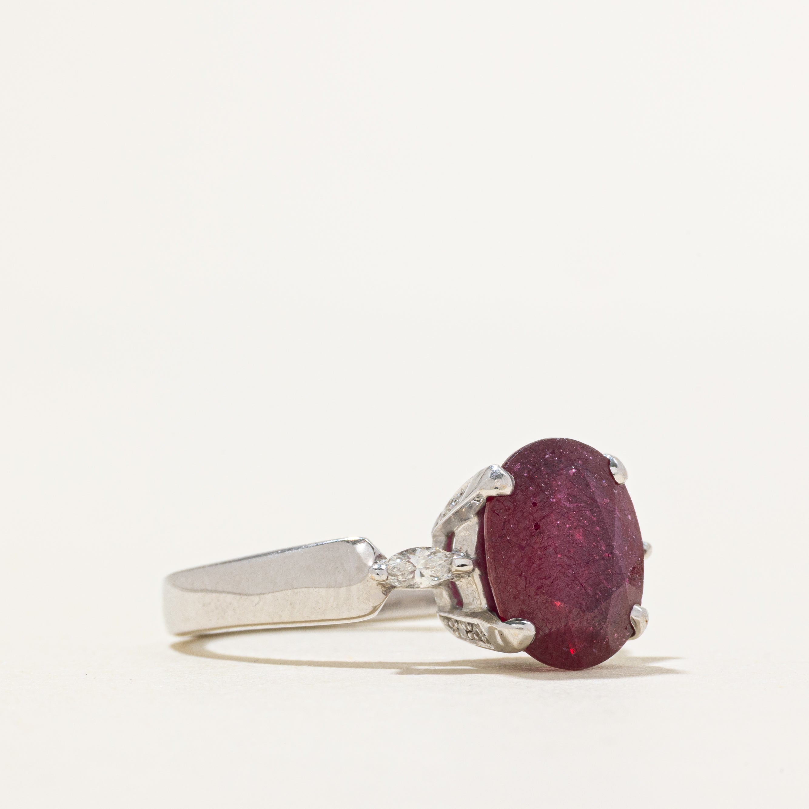 18k Oval Cut Ruby & Diamond Cathedral Ring | 3.00ct, 0.29ctw | SZ 7
