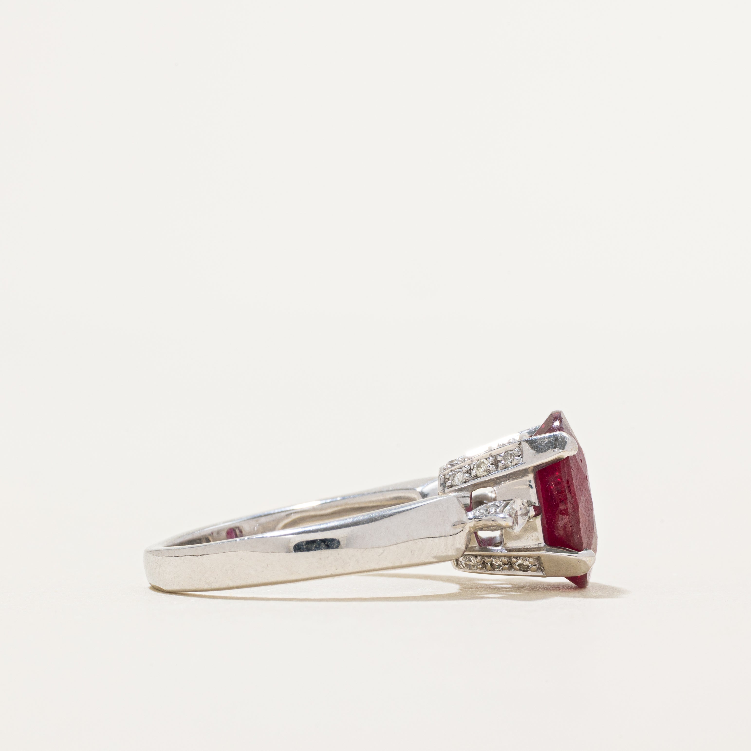 18k Oval Cut Ruby & Diamond Cathedral Ring | 3.00ct, 0.29ctw | SZ 7