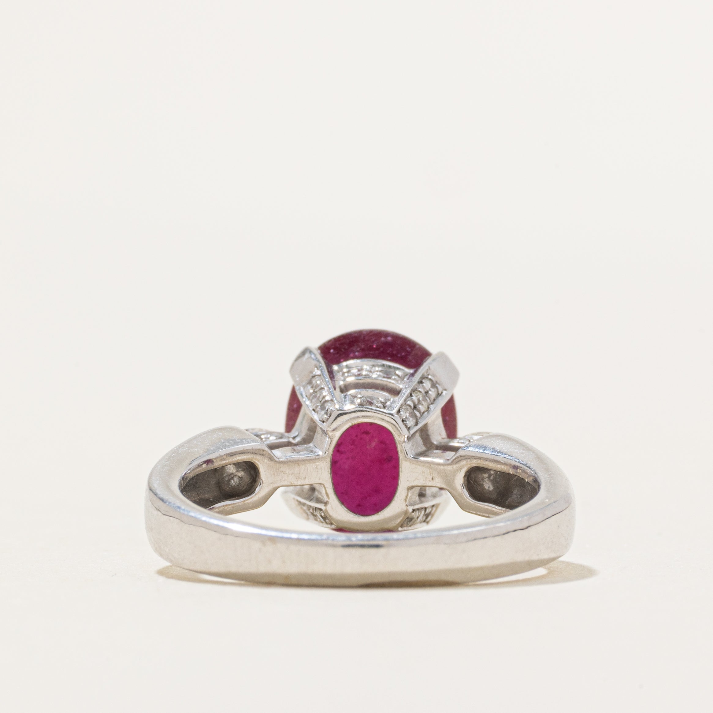 18k Oval Cut Ruby & Diamond Cathedral Ring | 3.00ct, 0.29ctw | SZ 7