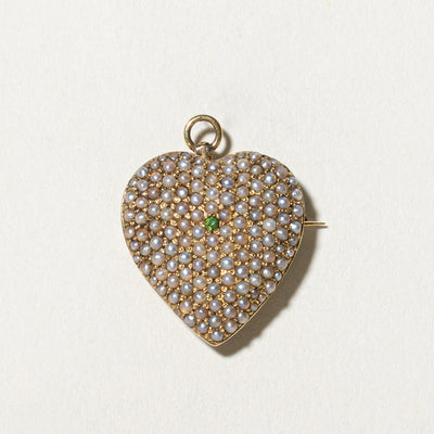 Garnet & Pearl Heart Pendant Brooch | 0.02ctw