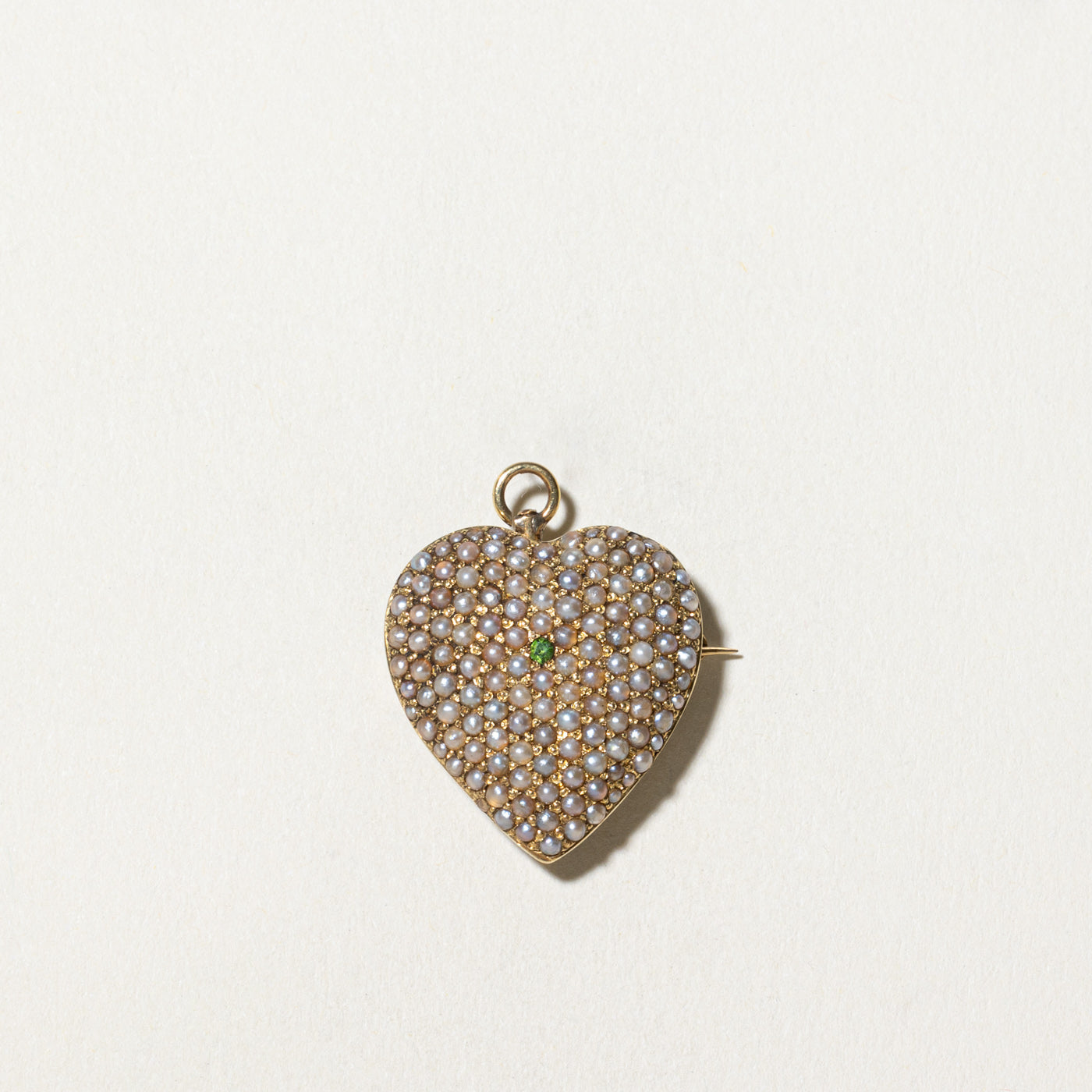 Garnet & Pearl Heart Pendant Brooch | 0.02ctw