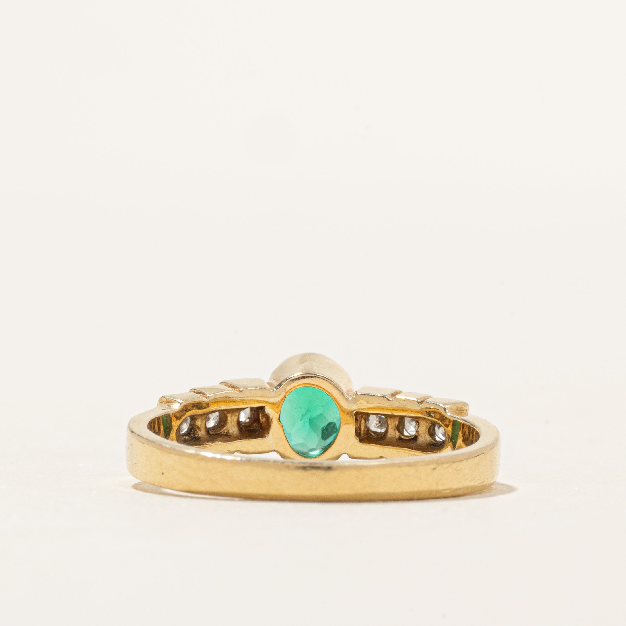 18k Semi Bezel Set Synthetic Emerald & Diamond Ring | 0.42ct, 0.15ctw | SZ 7.25