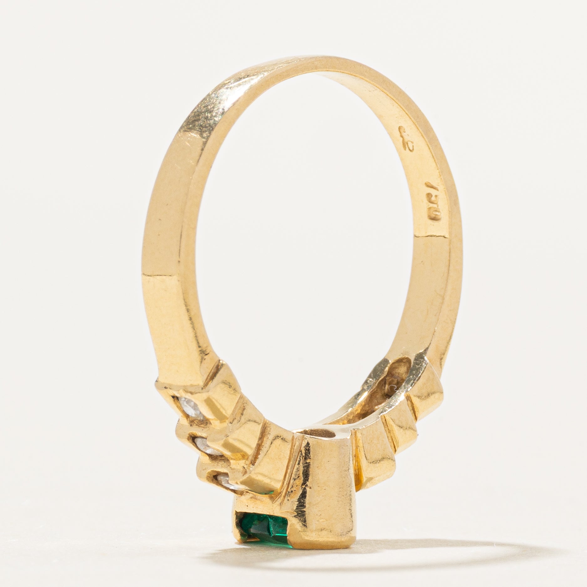 18k Semi Bezel Set Synthetic Emerald & Diamond Ring | 0.42ct, 0.15ctw | SZ 7.25