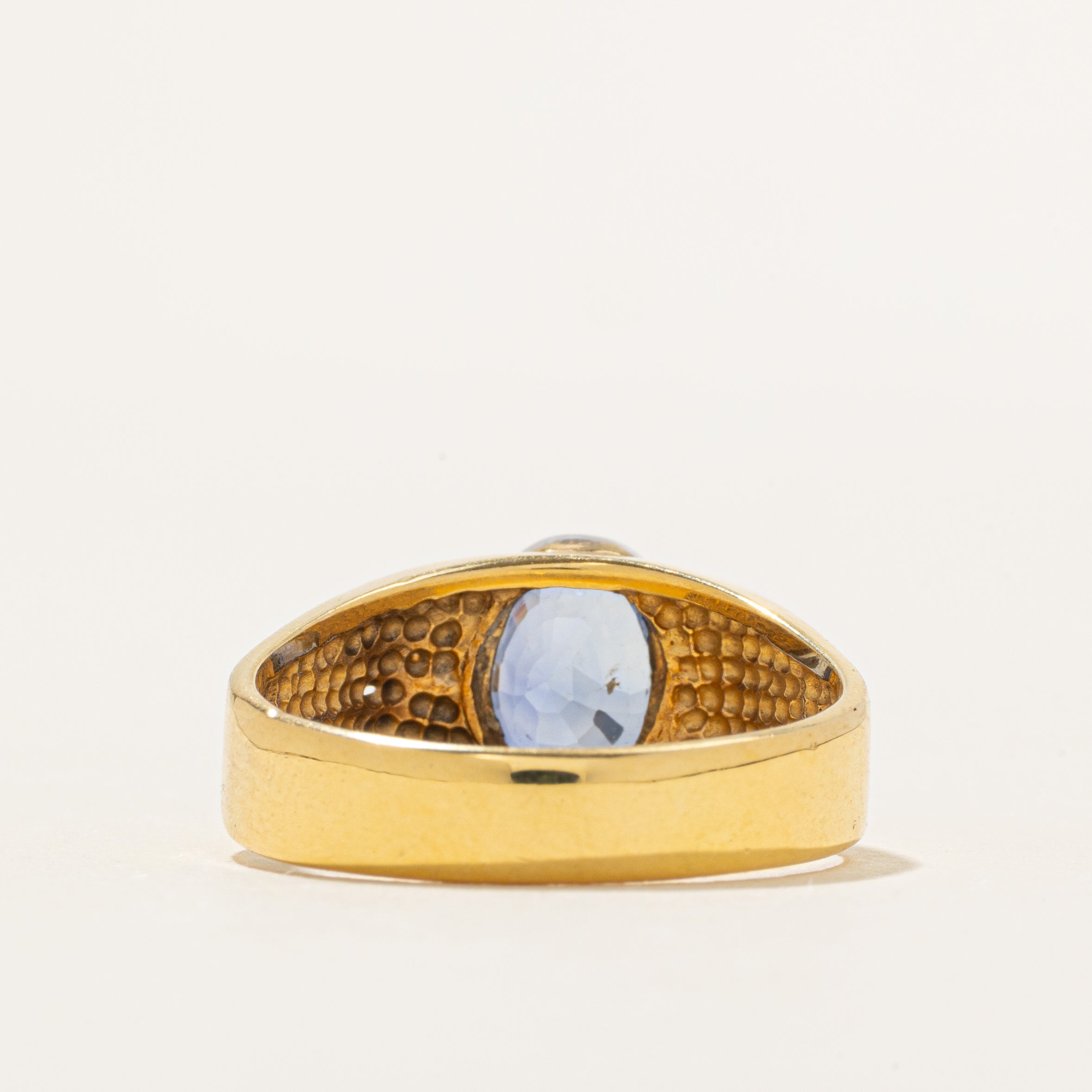 18k Bezel Set Ceylon Sapphire Grooved Ring | 1.92ct | SZ 9.5