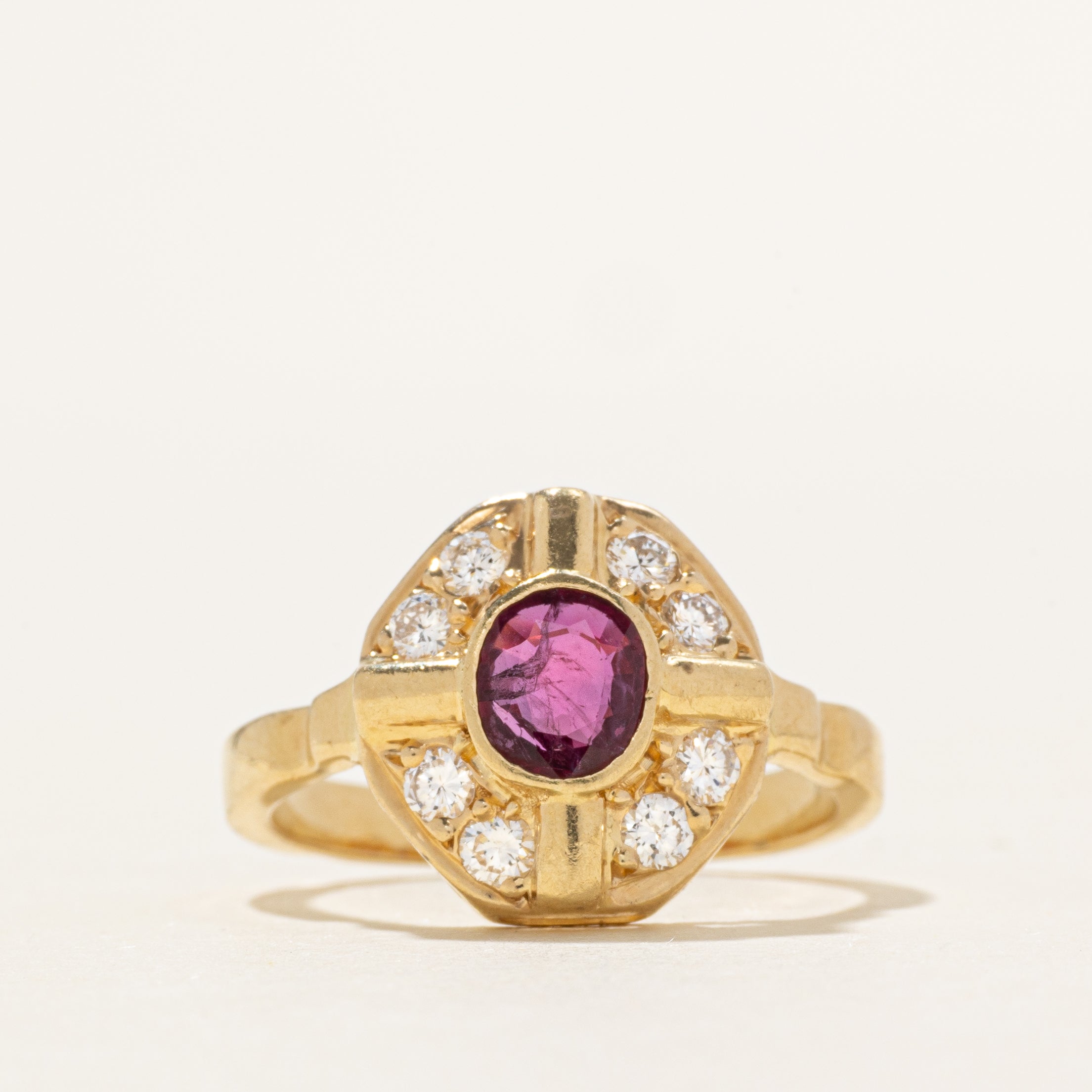 18k Bezel Set Ruby & Diamond Cocktail Ring | 0.51ct, 0.40ctw | SZ 7.75