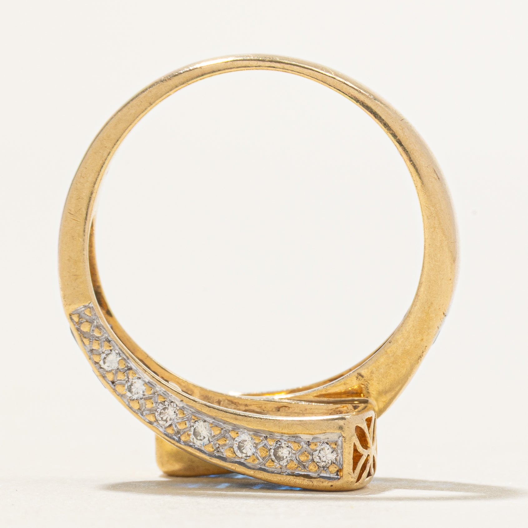 18k Baguette Cut Sapphire & Diamond Bypass Ring | 1.96ctw, 0.08ctw | SZ 5.5