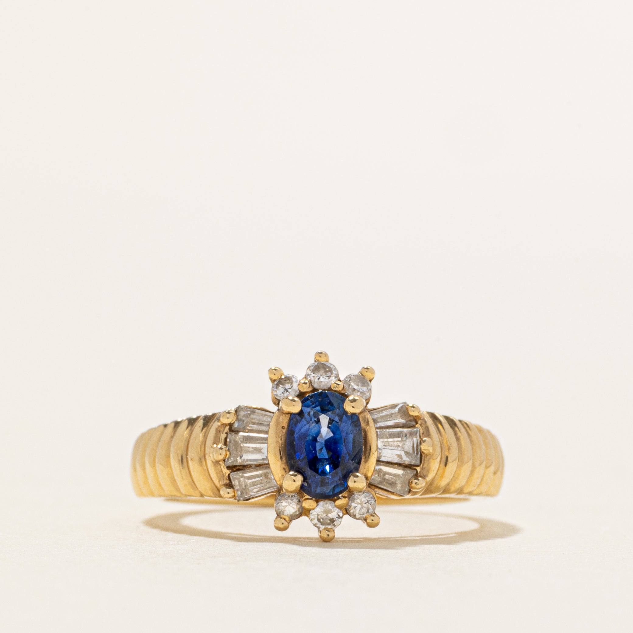 18k Sapphire & Diamond Petal Fluted Ring | 0.35ct, 0.25ctw | SZ 4.25