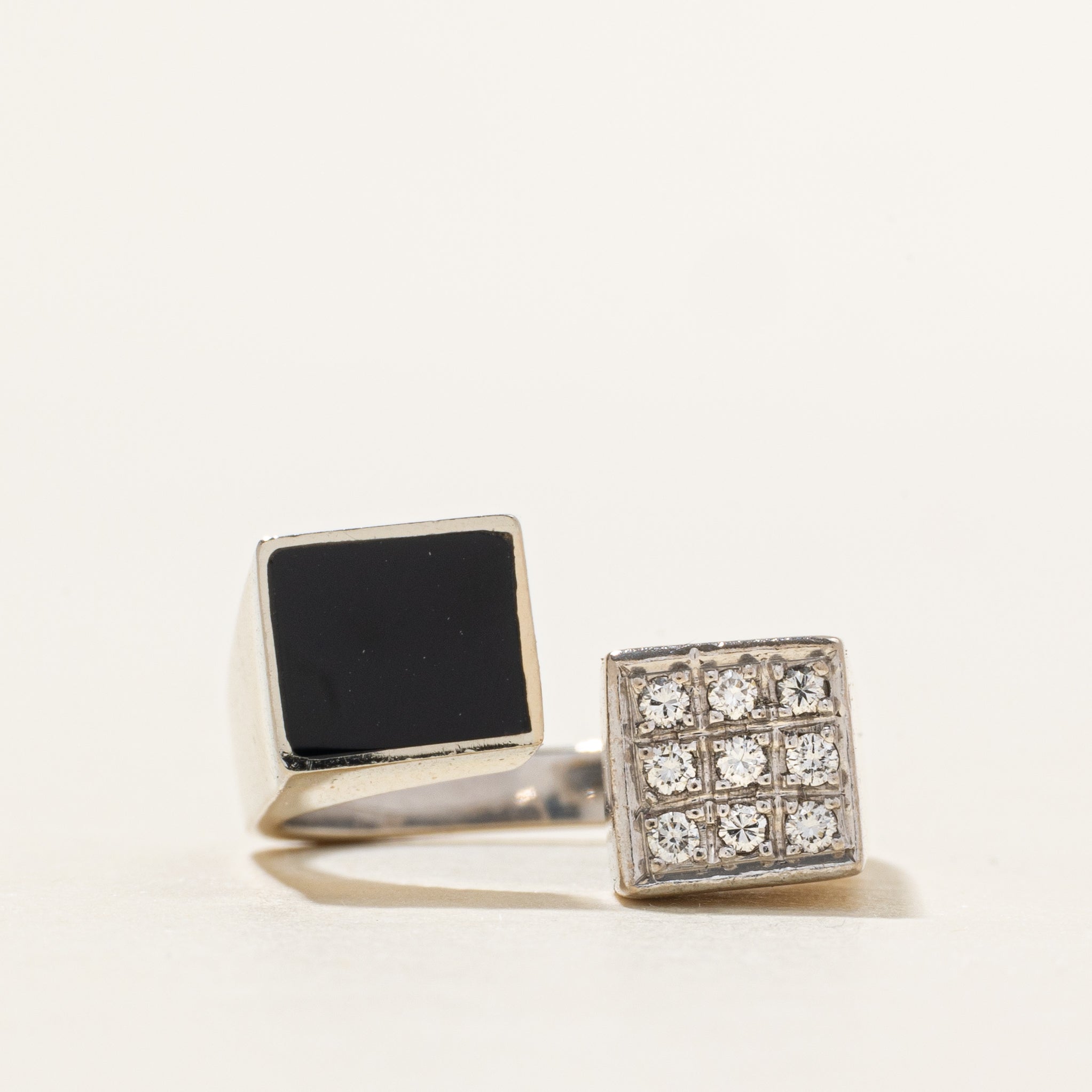 18k Onyx & Diamond Grid Bypass Ring | 0.36ct, 0.14ctw | SZ 7