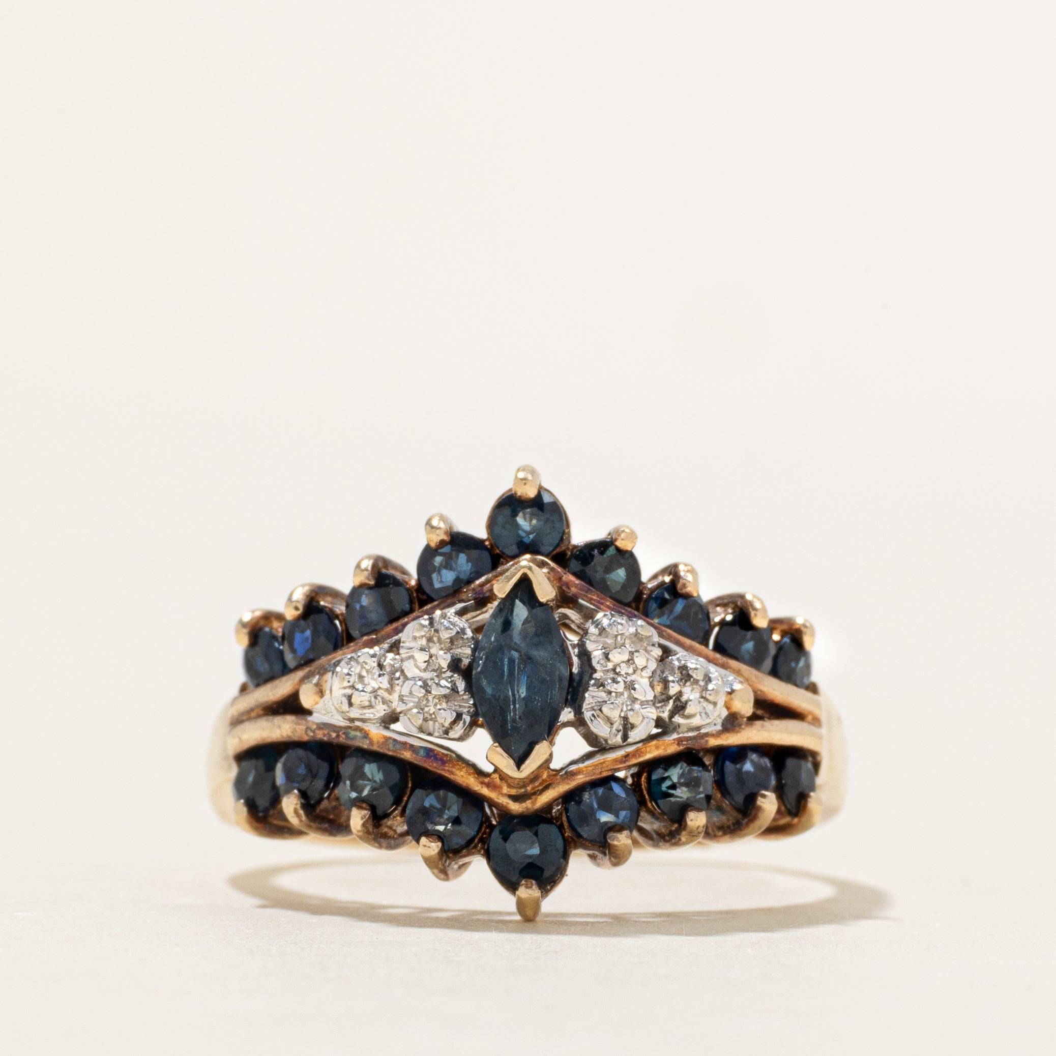 Marquise Cut Sapphire & Diamond Tapered Ring | 1.15ctw, 0.02ctw | SZ 8.75