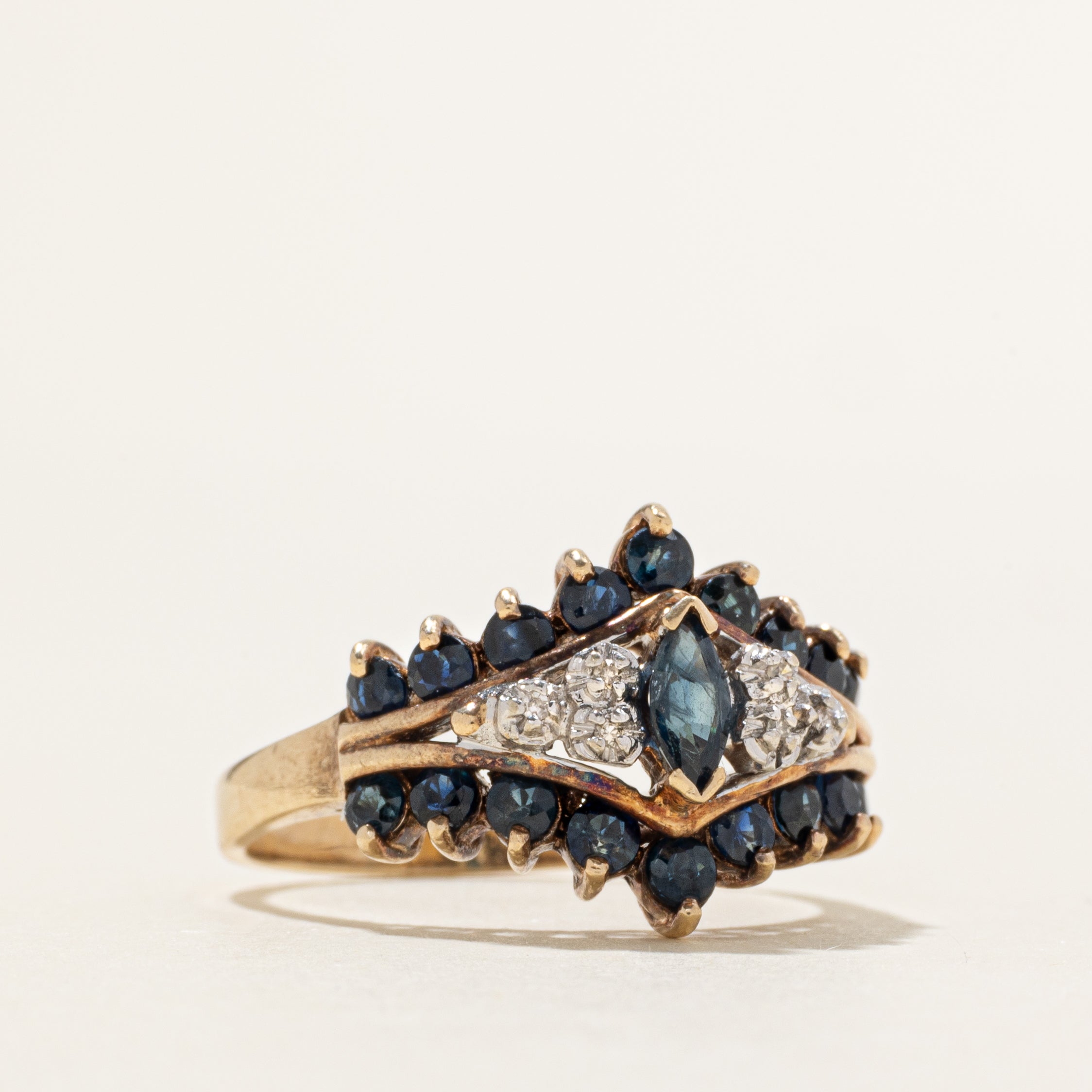 Marquise Cut Sapphire & Diamond Tapered Ring | 1.15ctw, 0.02ctw | SZ 8.75