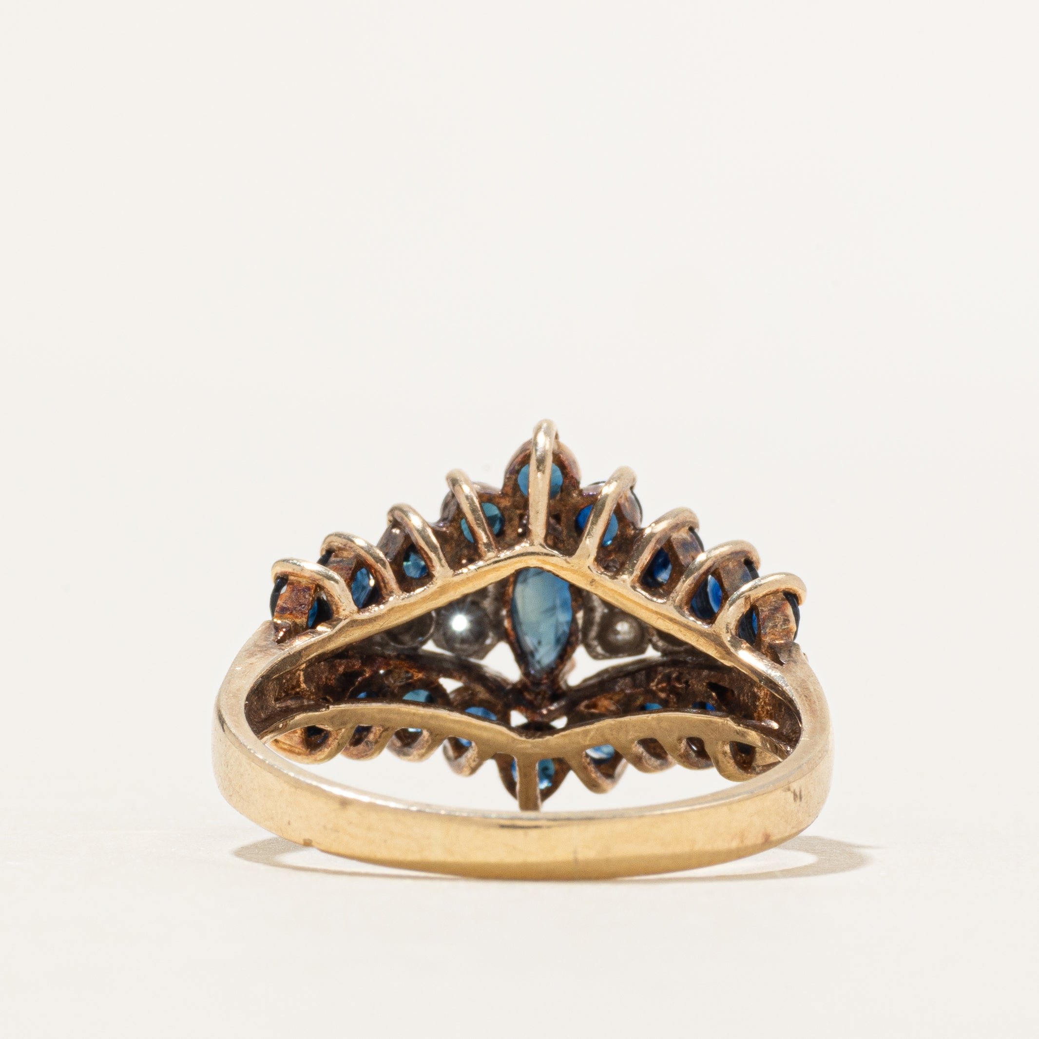 Marquise Cut Sapphire & Diamond Tapered Ring | 1.15ctw, 0.02ctw | SZ 8.75