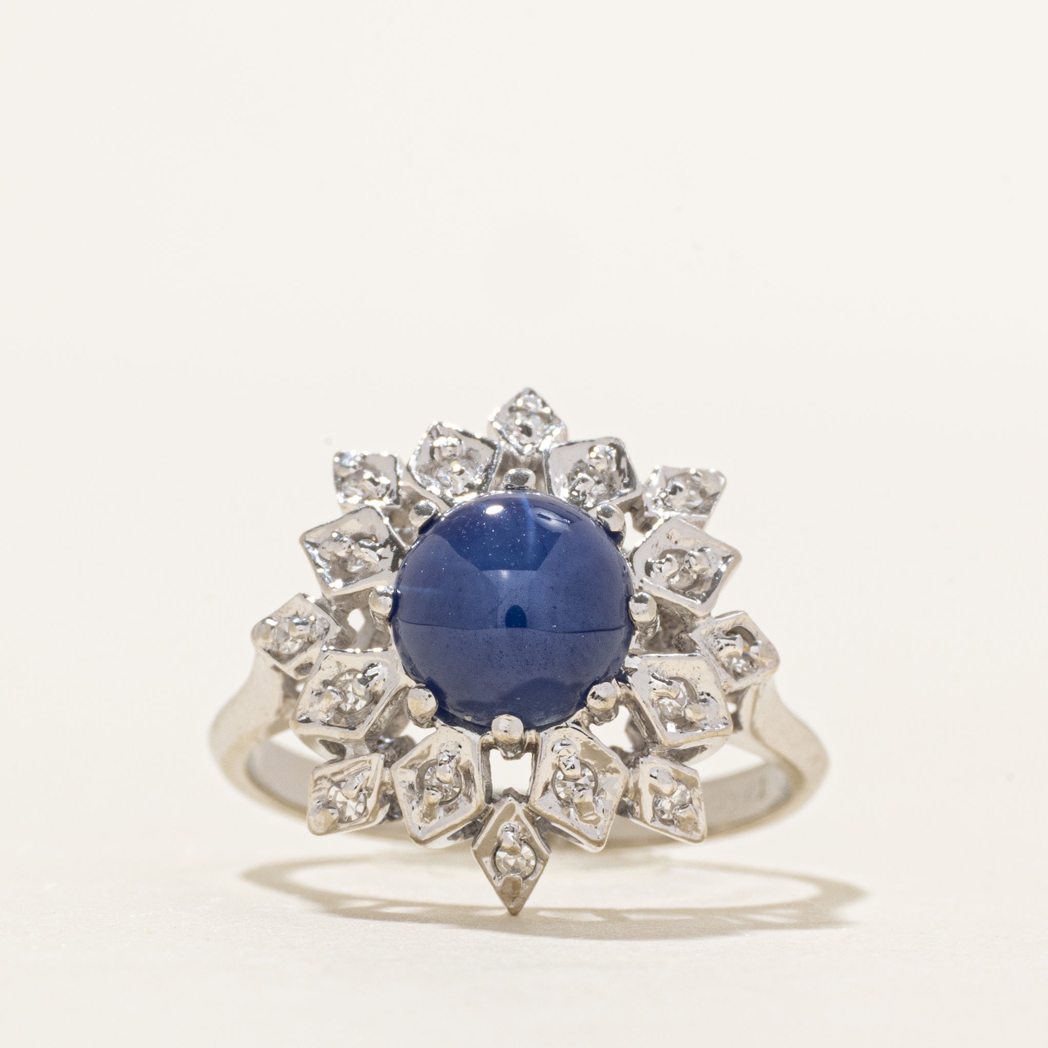 Synthetic Star Sapphire & Diamond Floral Cocktail Ring | 1.98ct, 0.08ctw | SZ 5