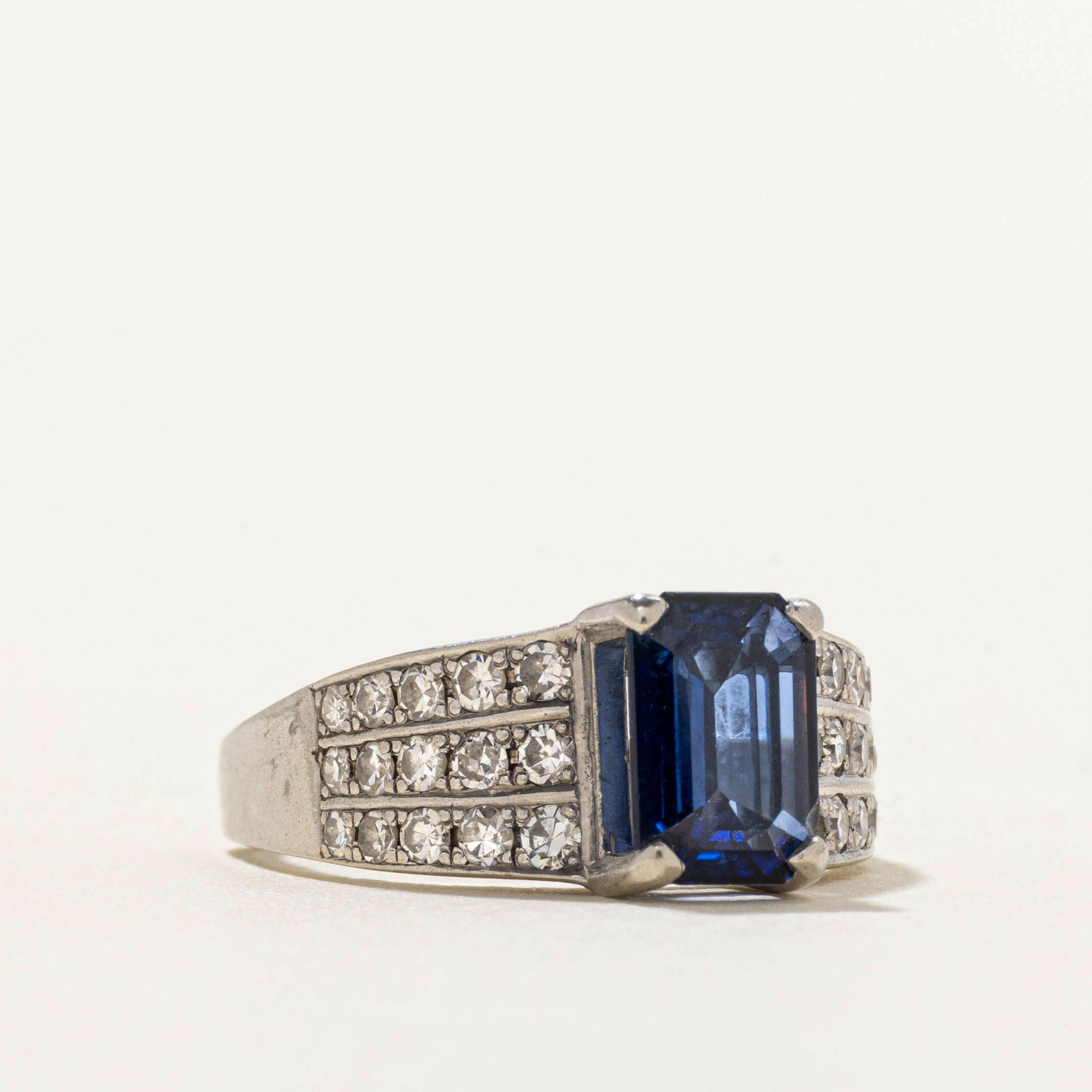 White Gold Sapphire & Diamond Euro Shank Ring | 1.48ct, 0.57ctw | SZ 6.25