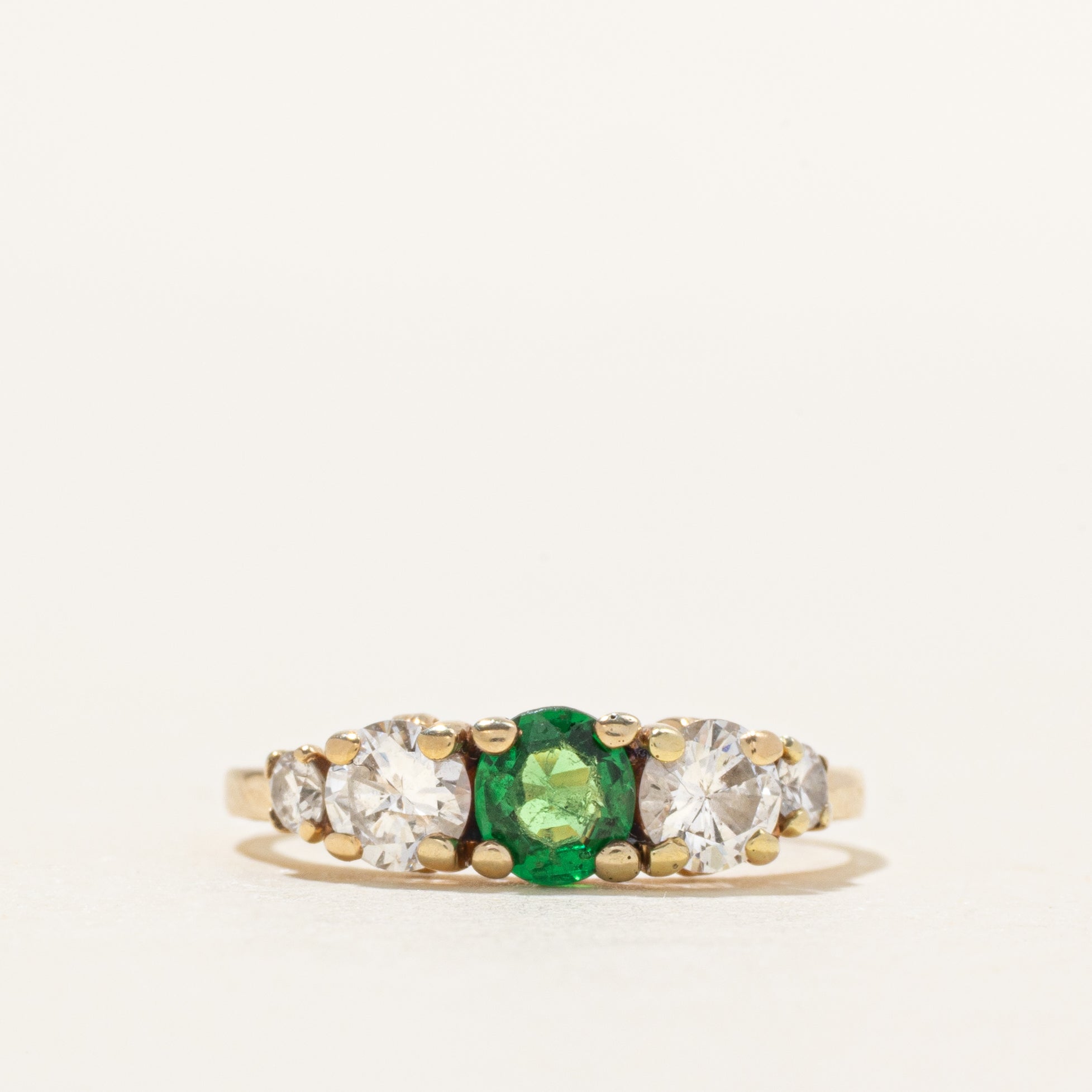 Five Stone Diamond & Synthetic Emerald Ring | 0.52ctw, 0.24ct | SZ 5.75