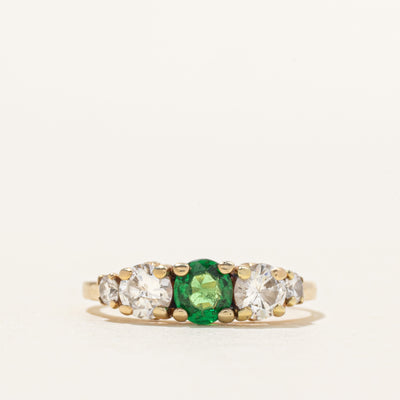 Five Stone Diamond & Synthetic Emerald Ring | 0.52ctw, 0.24ct | SZ 5.75
