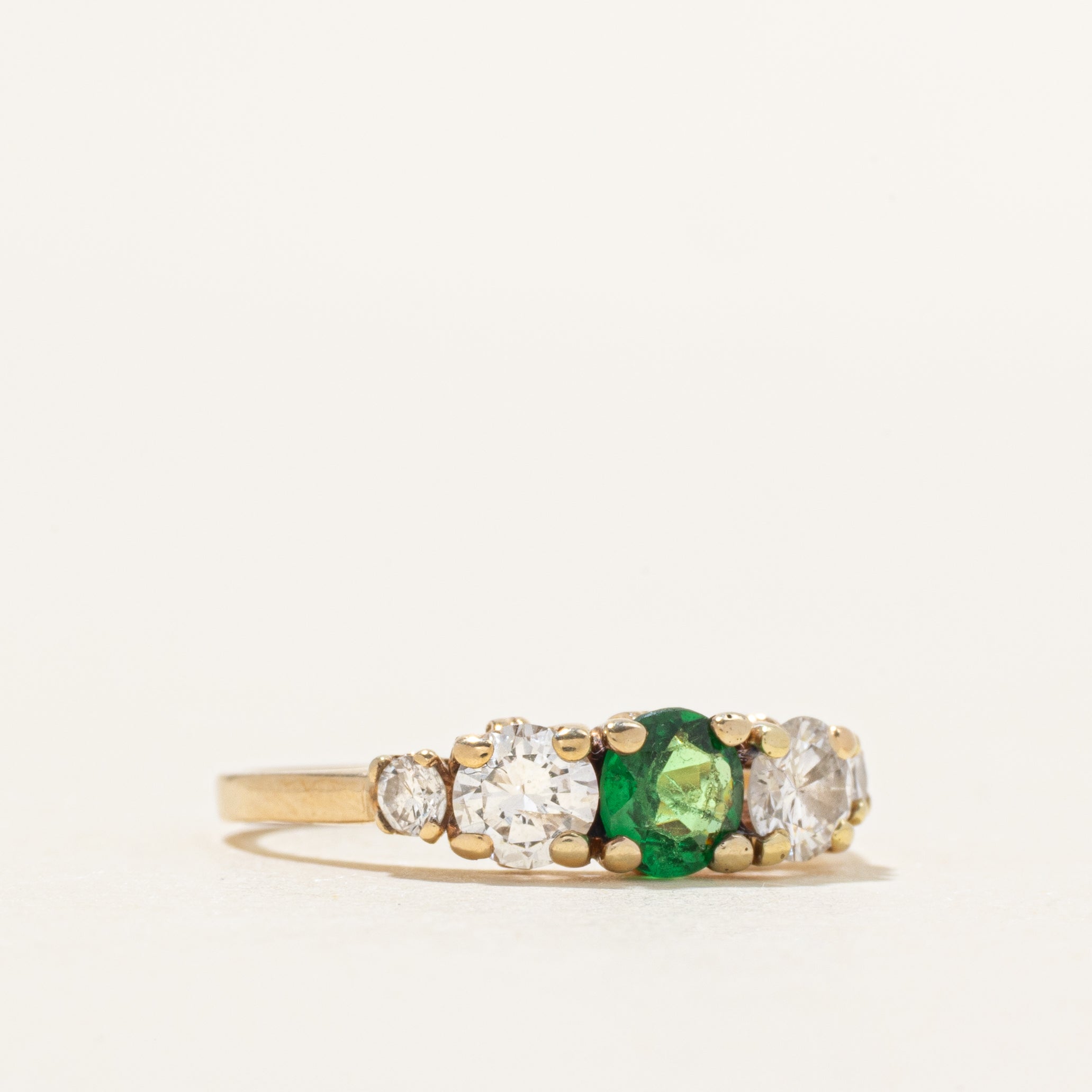 Five Stone Diamond & Synthetic Emerald Ring | 0.52ctw, 0.24ct | SZ 5.75