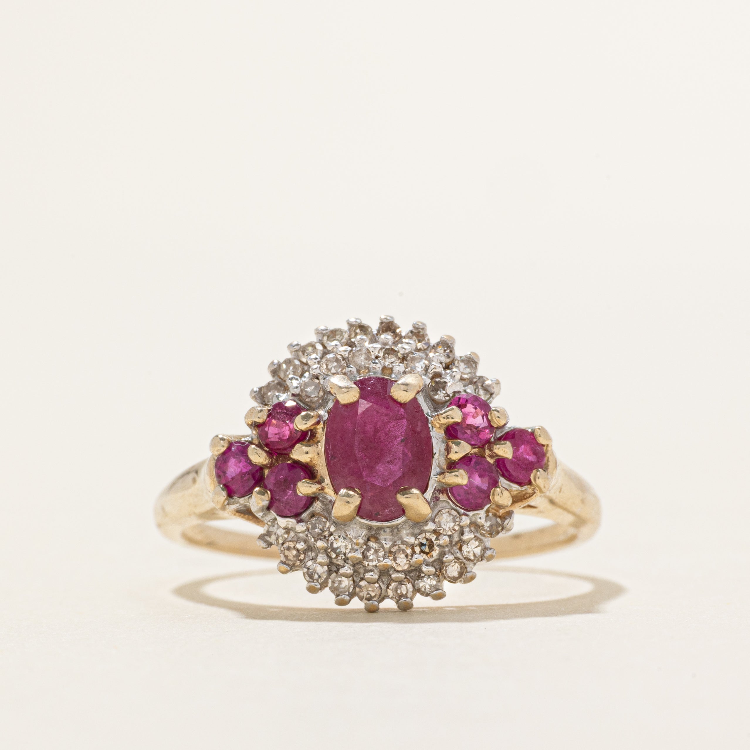 Ruby & Diamond Halo Cocktail Ring | 1.05ctw, 0.16ctw | SZ 9.5