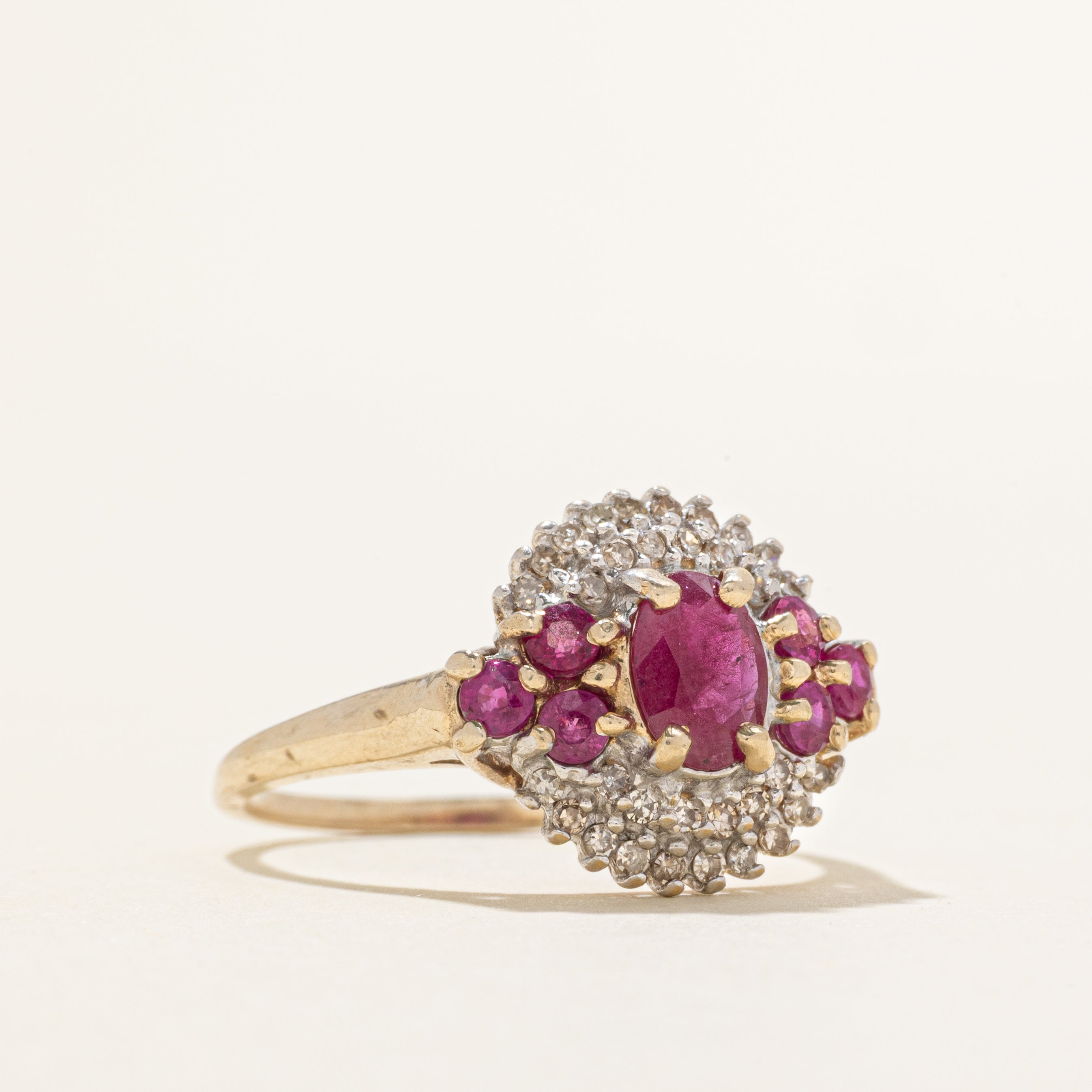 Ruby & Diamond Halo Cocktail Ring | 1.05ctw, 0.16ctw | SZ 9.5