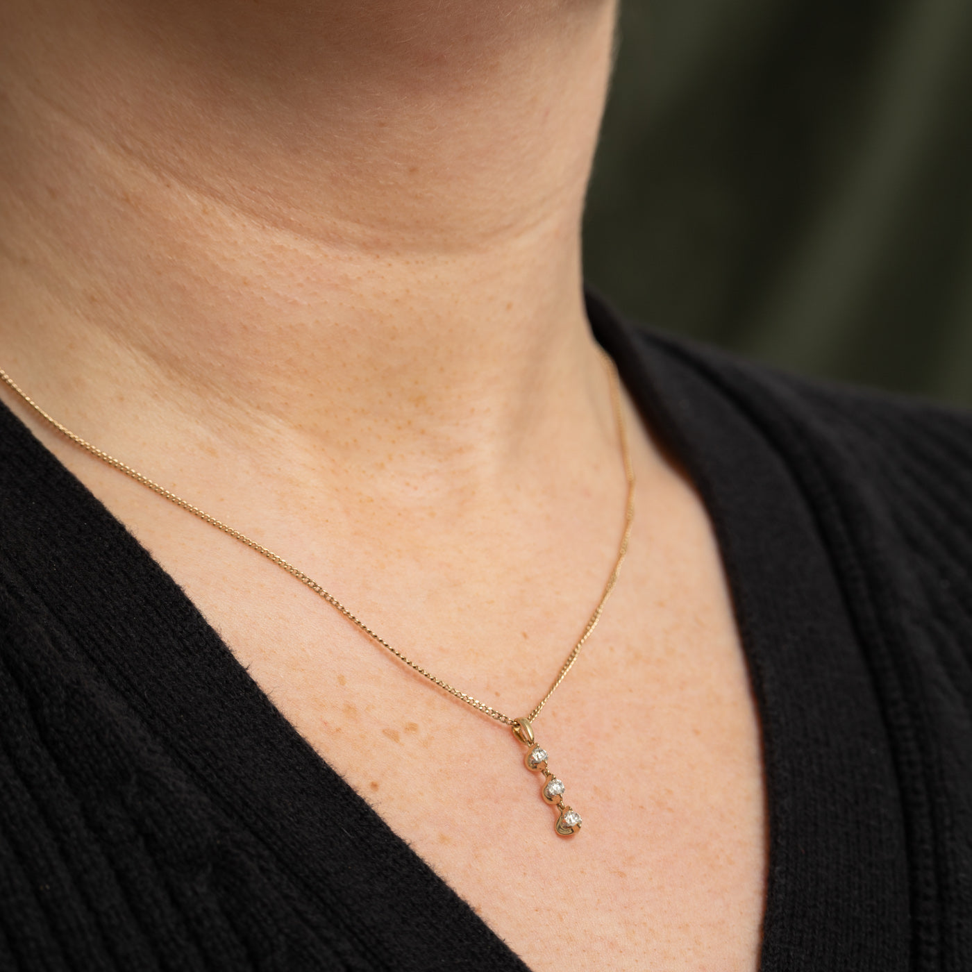 14K Three Stone Diamond Drop Pendant