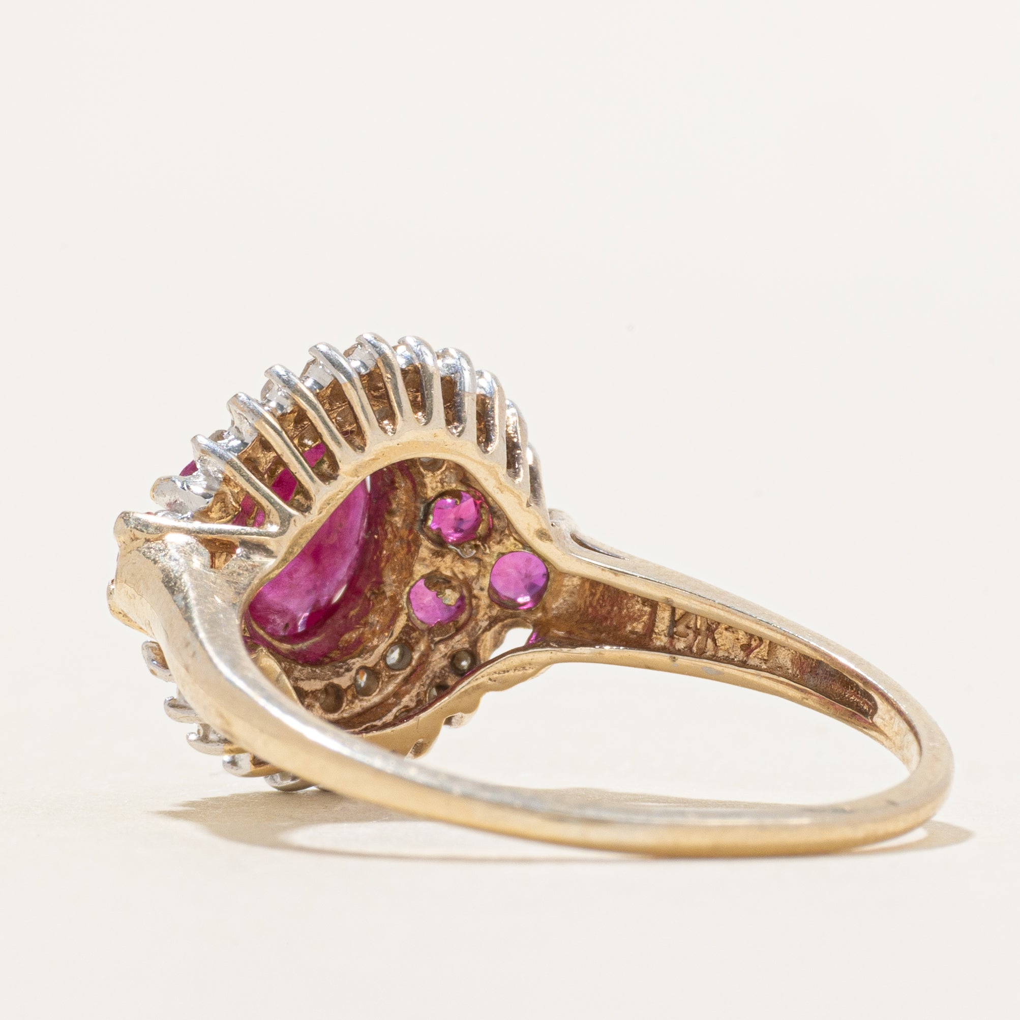 Ruby & Diamond Halo Cocktail Ring | 1.05ctw, 0.16ctw | SZ 9.5