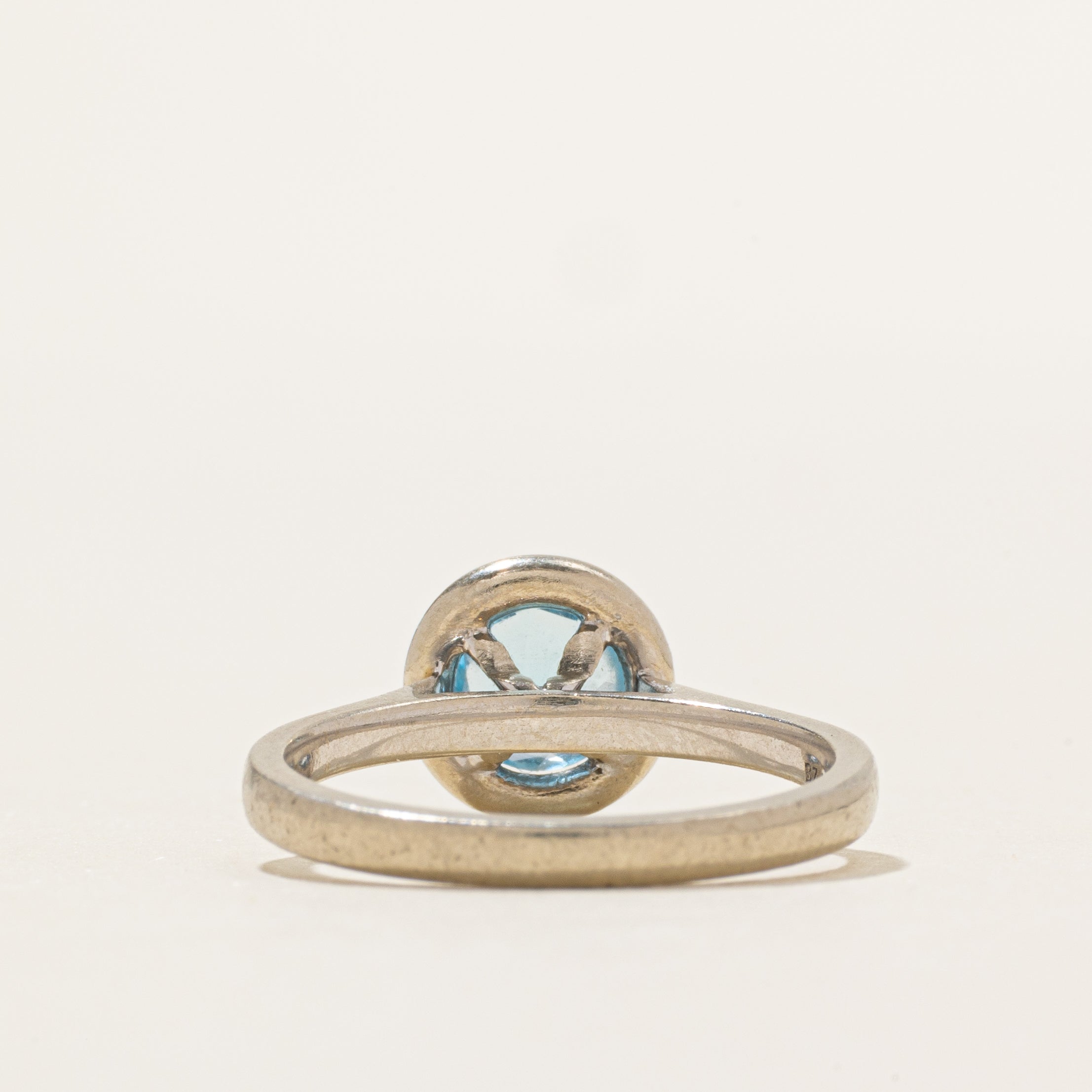White Gold Blue Topaz & Diamond Halo Ring | 1.00ct, 0.08ctw | SZ 6.75