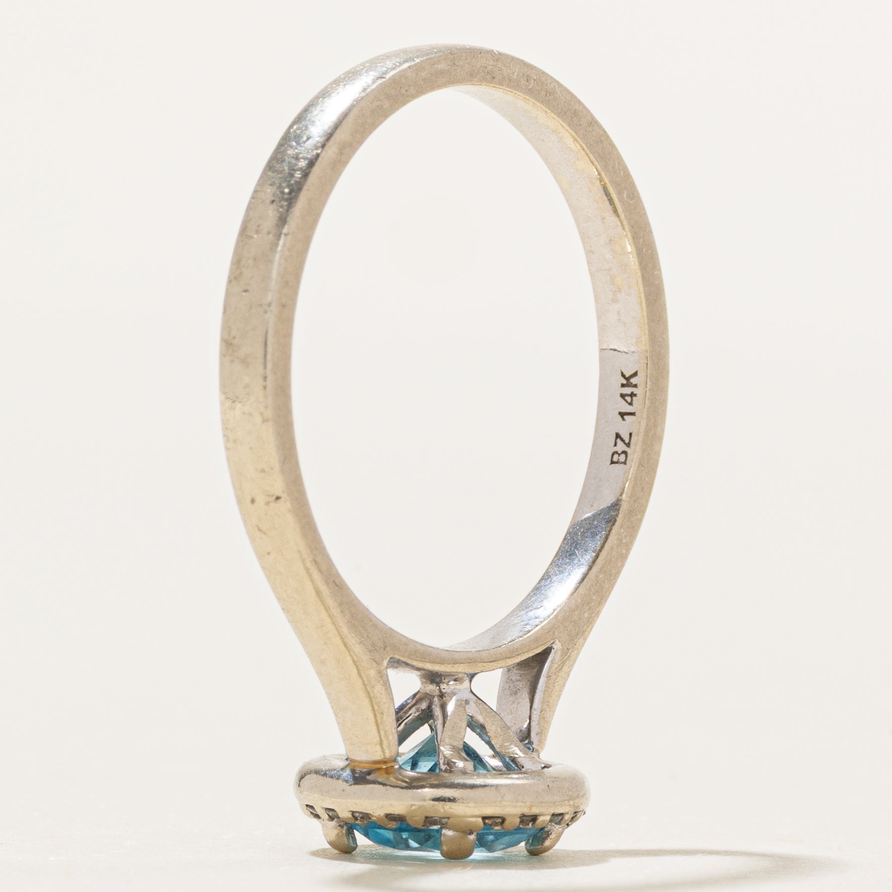White Gold Blue Topaz & Diamond Halo Ring | 1.00ct, 0.08ctw | SZ 6.75