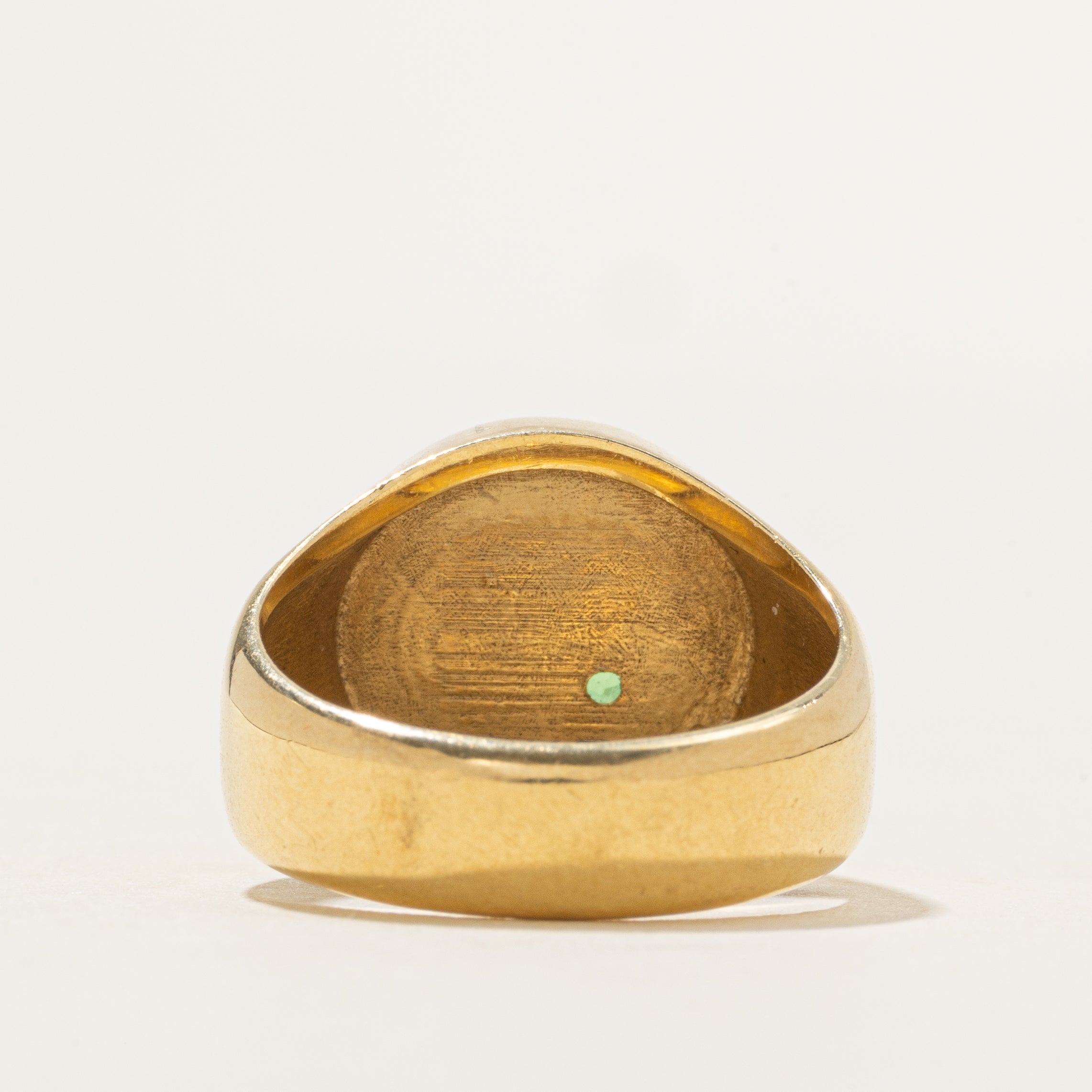 Canadian 18k Emerald Textured Signet Ring | 0.18ctw | SZ 8.25