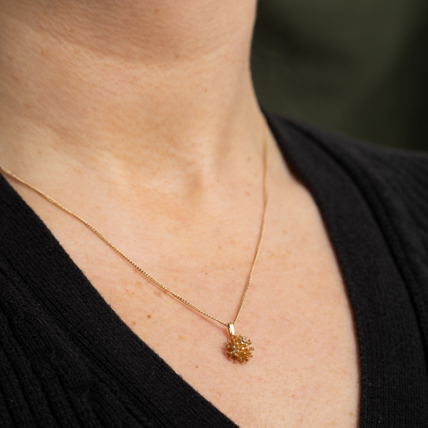 14K Diamond Textured Flower Pendant