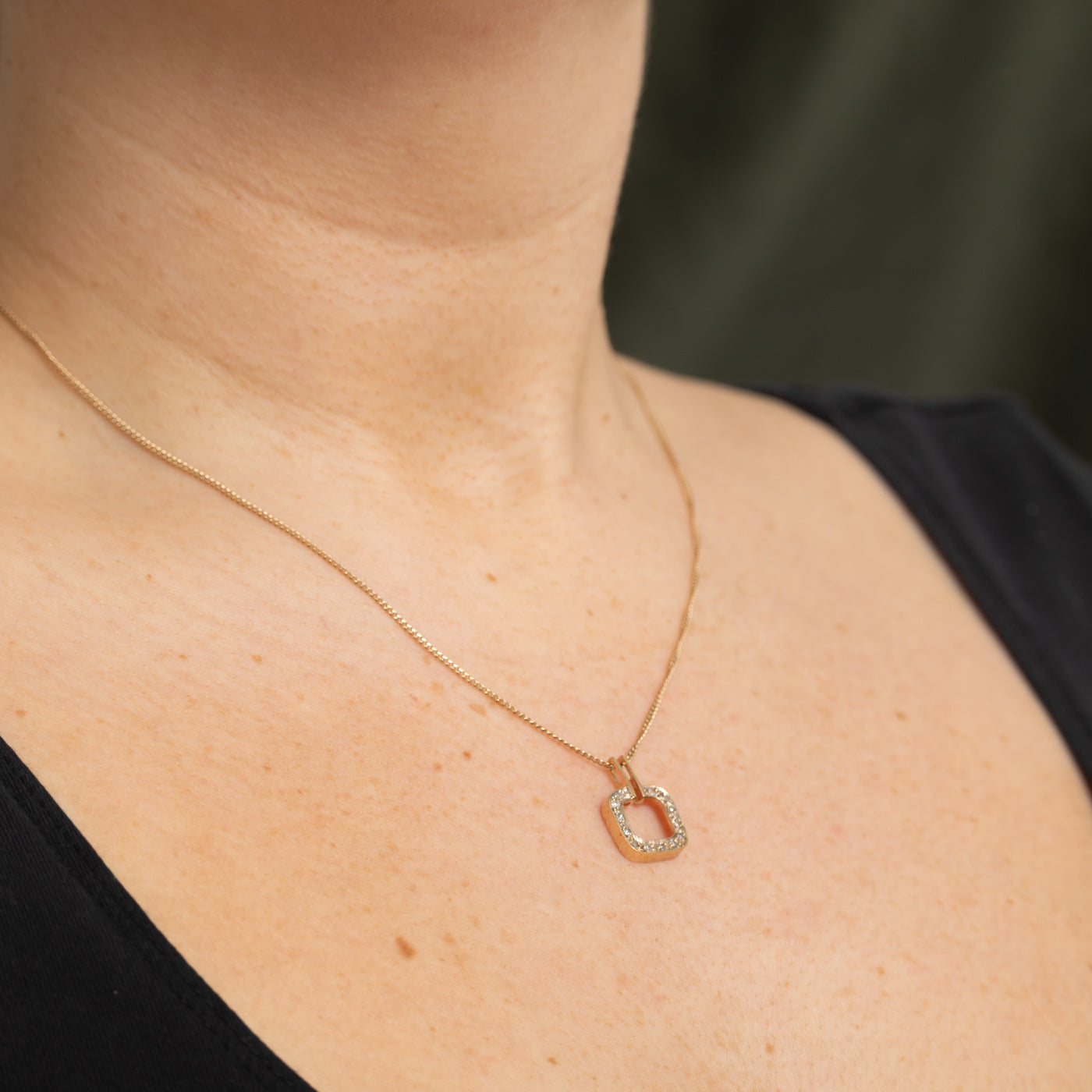 14K Pave Set Diamond Square Pendant