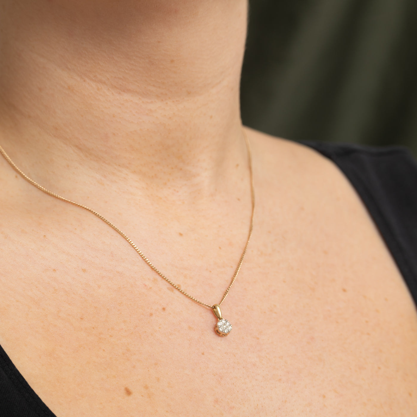 14K Diamond Round Cluster Pendant