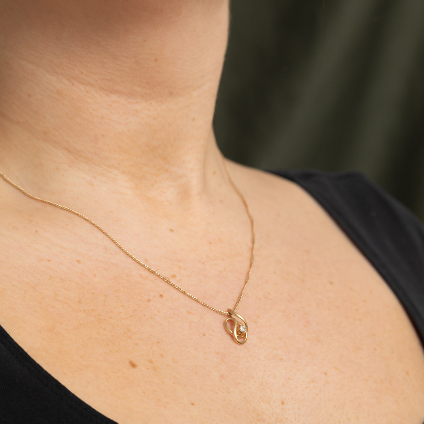 14K Diamond Swirl Abstract Pendant