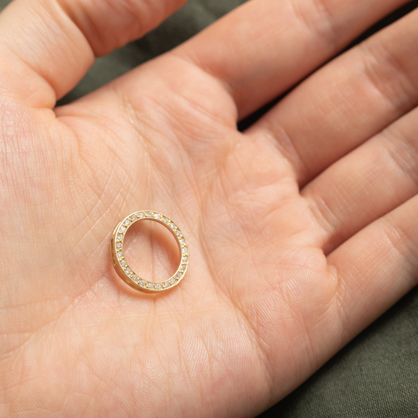 10K Pave Set Diamond Circle Pendant