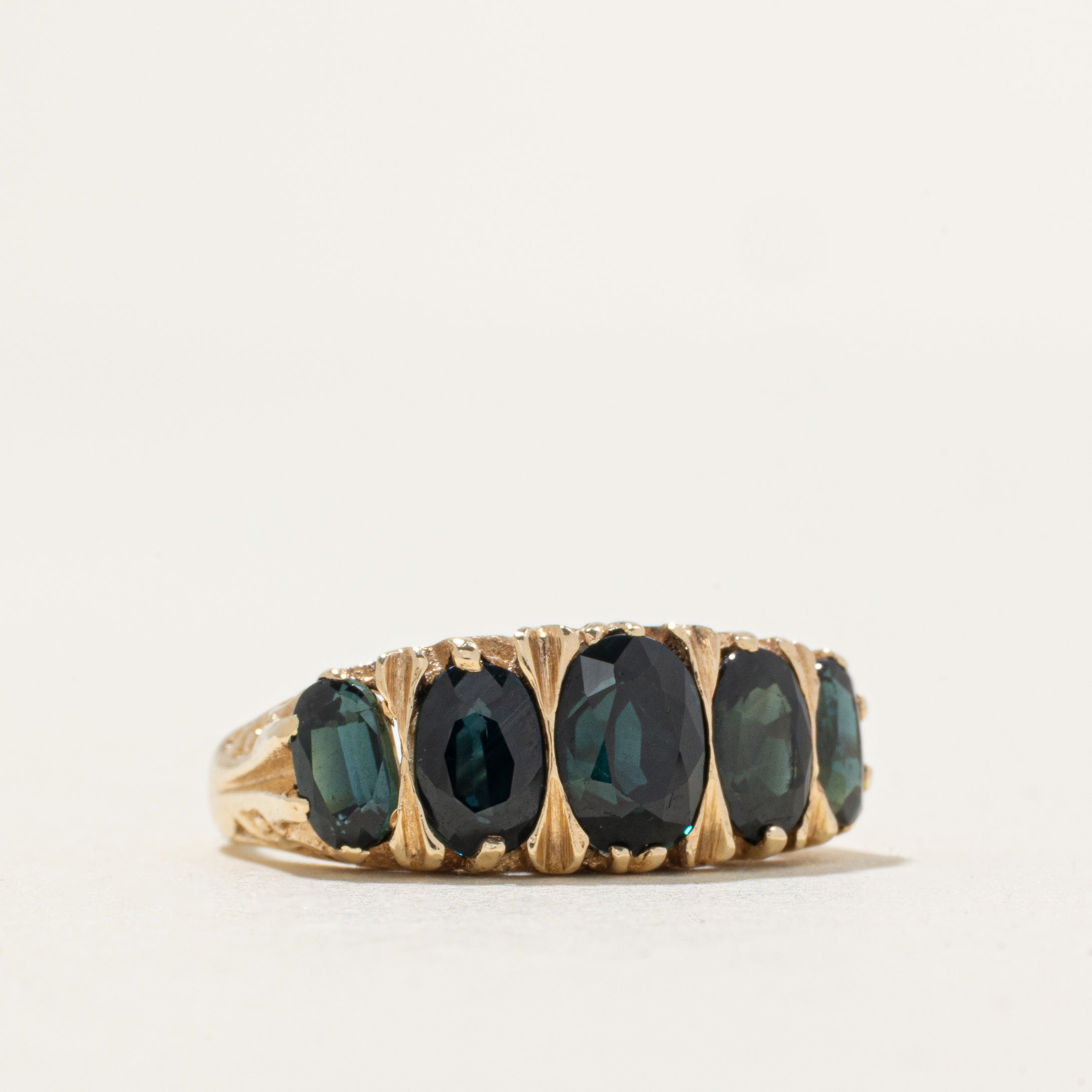 1975 Birmingham Five Stone Sapphire Engraved Ring | 3.14ctw | SZ 5.25