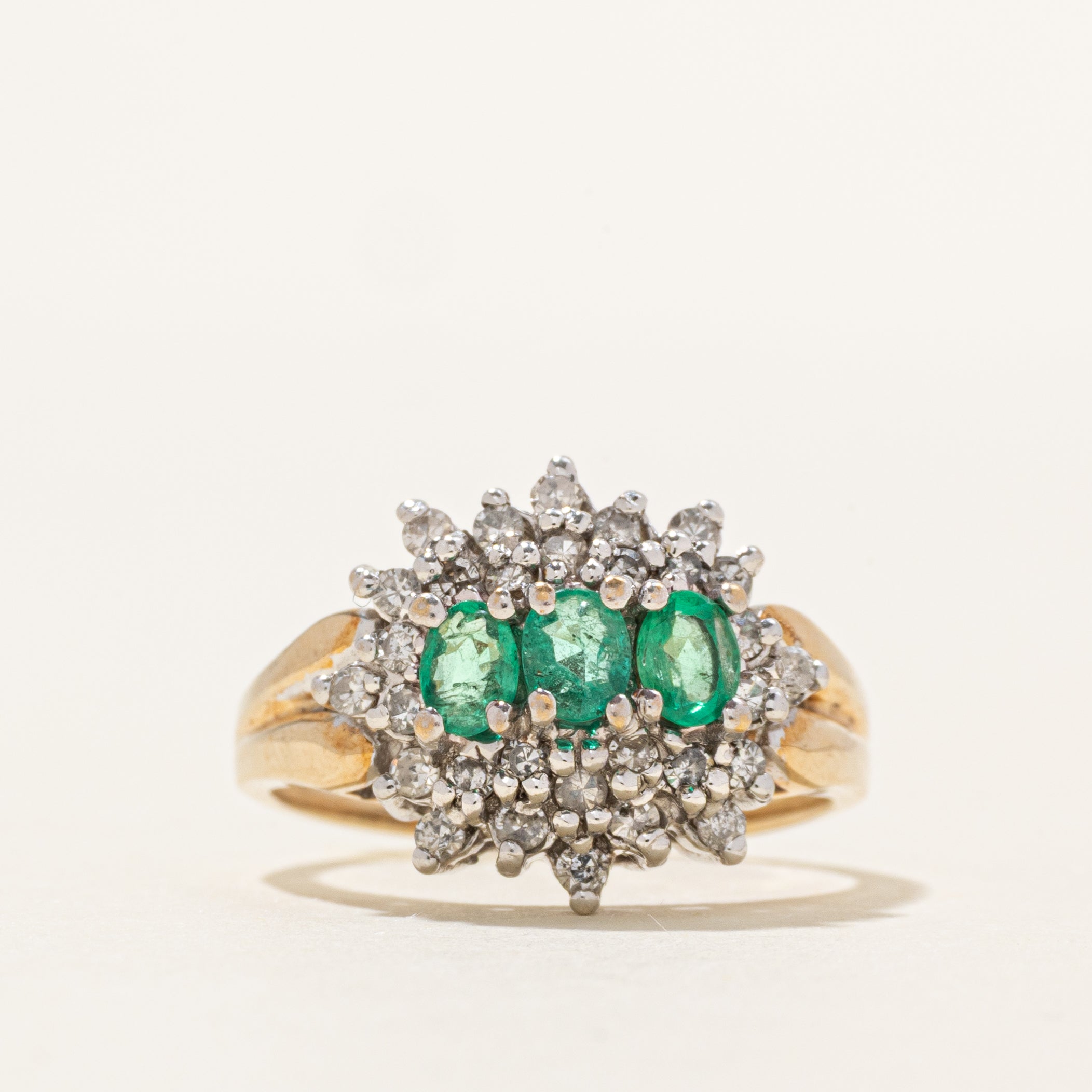 Emerald & Diamond Petal Cluster Ring | 0.36ctw, 0.30ctw | SZ 5.75